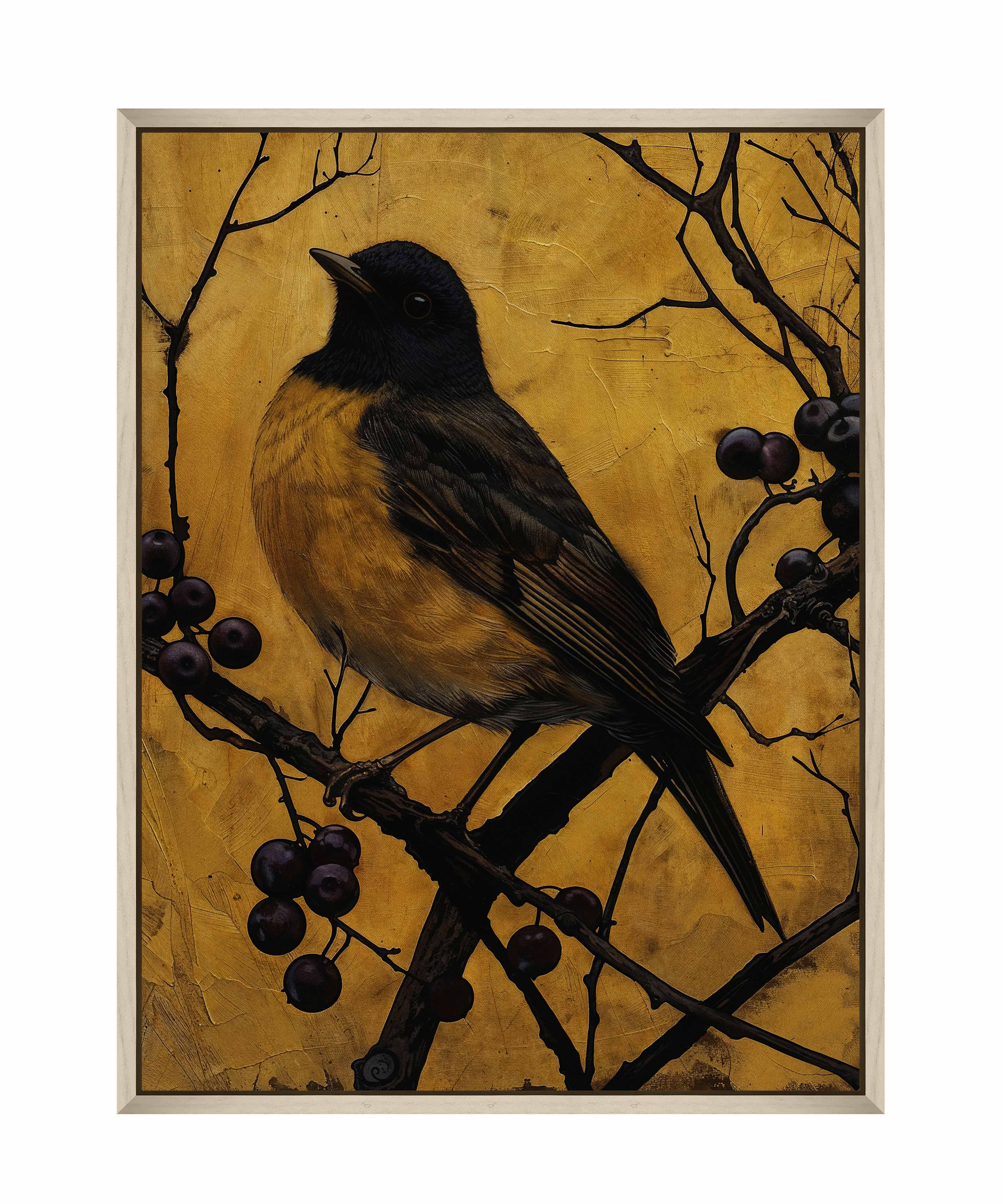 Golden Twilight Warbler Among Berries - Stunning Gallery Wrapped Canvas Wall Art for Home & Office Decor | Perfect for Living Room, Bedroom, or Gift