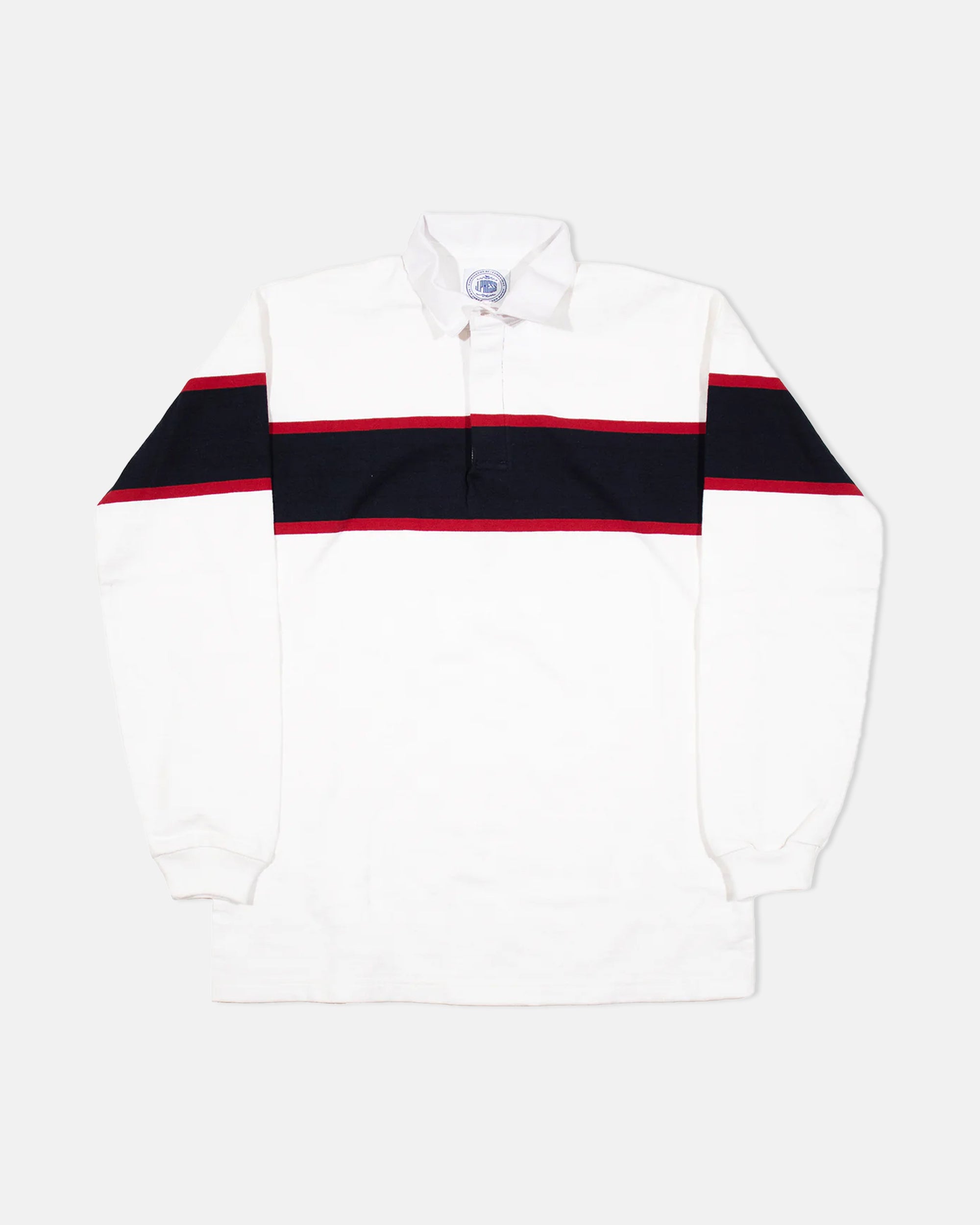 Men's Striped Rugby Shirt - White, Red & Navy Blue - Casual & Sporty Style for Everyday Wear & Outdoor Activities