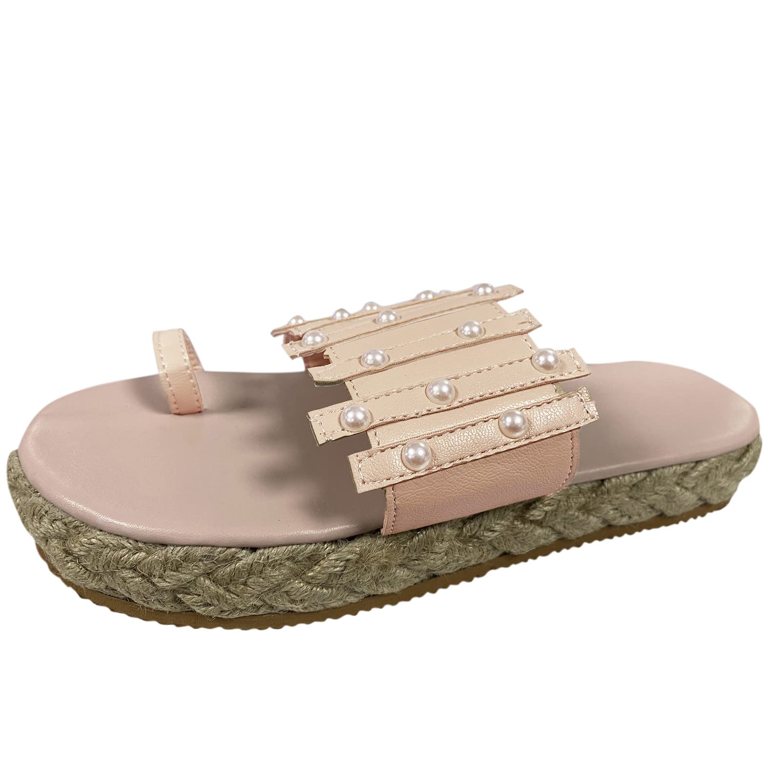 Women's Summer Woven Platform Sandals with Pearl Accents - Comfortable Beach Flip Flops & Dressy Casual Shoes for Women in Black | Perfect for Beach Vacations, Poolside Lounging & Summer Outfits
