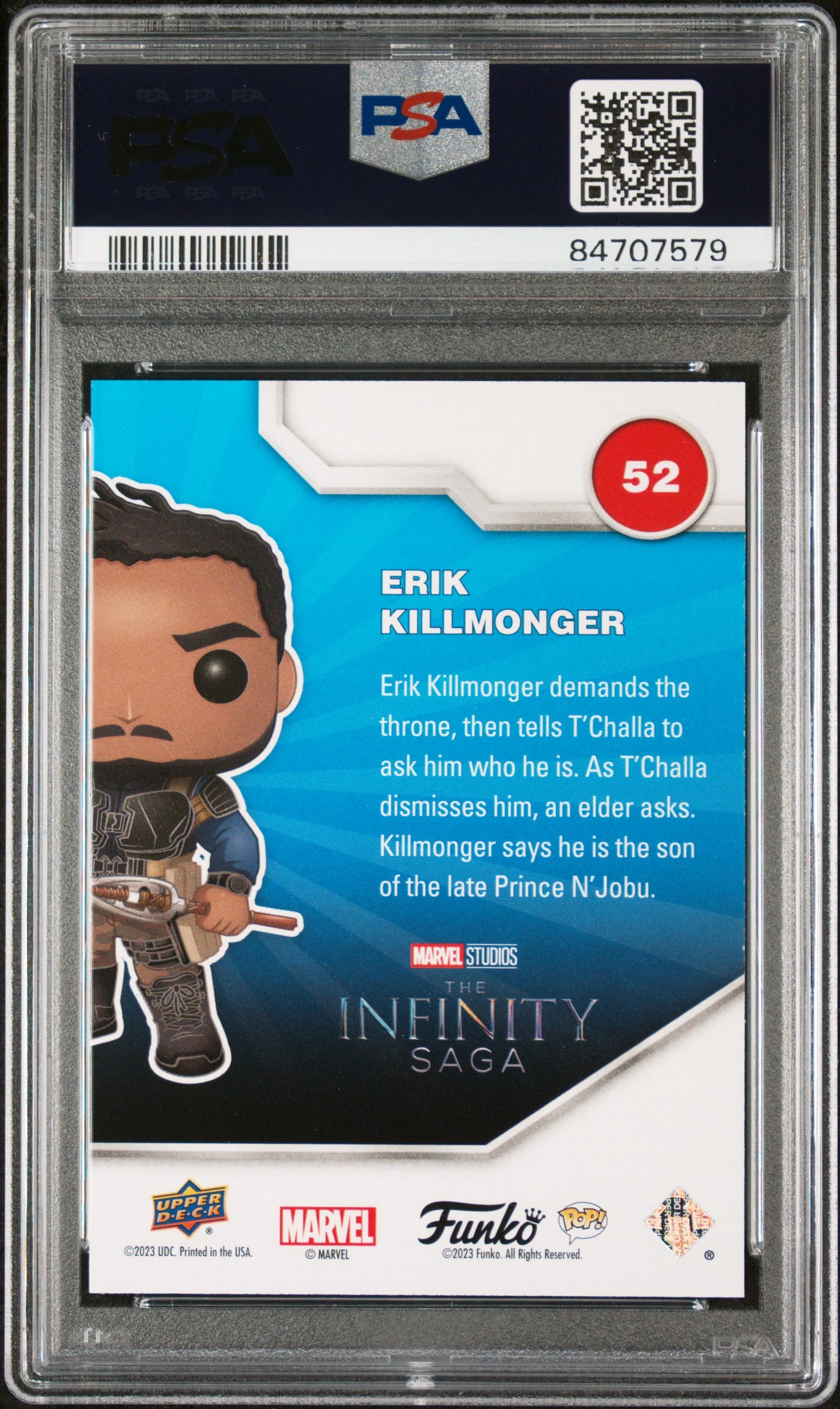2023 Upper Deck Funko Pop Marvel Erik Killmonger Patina #52 PSA 10 Graded Collectible - Perfect for Marvel Fans, Collectors & Display Cases