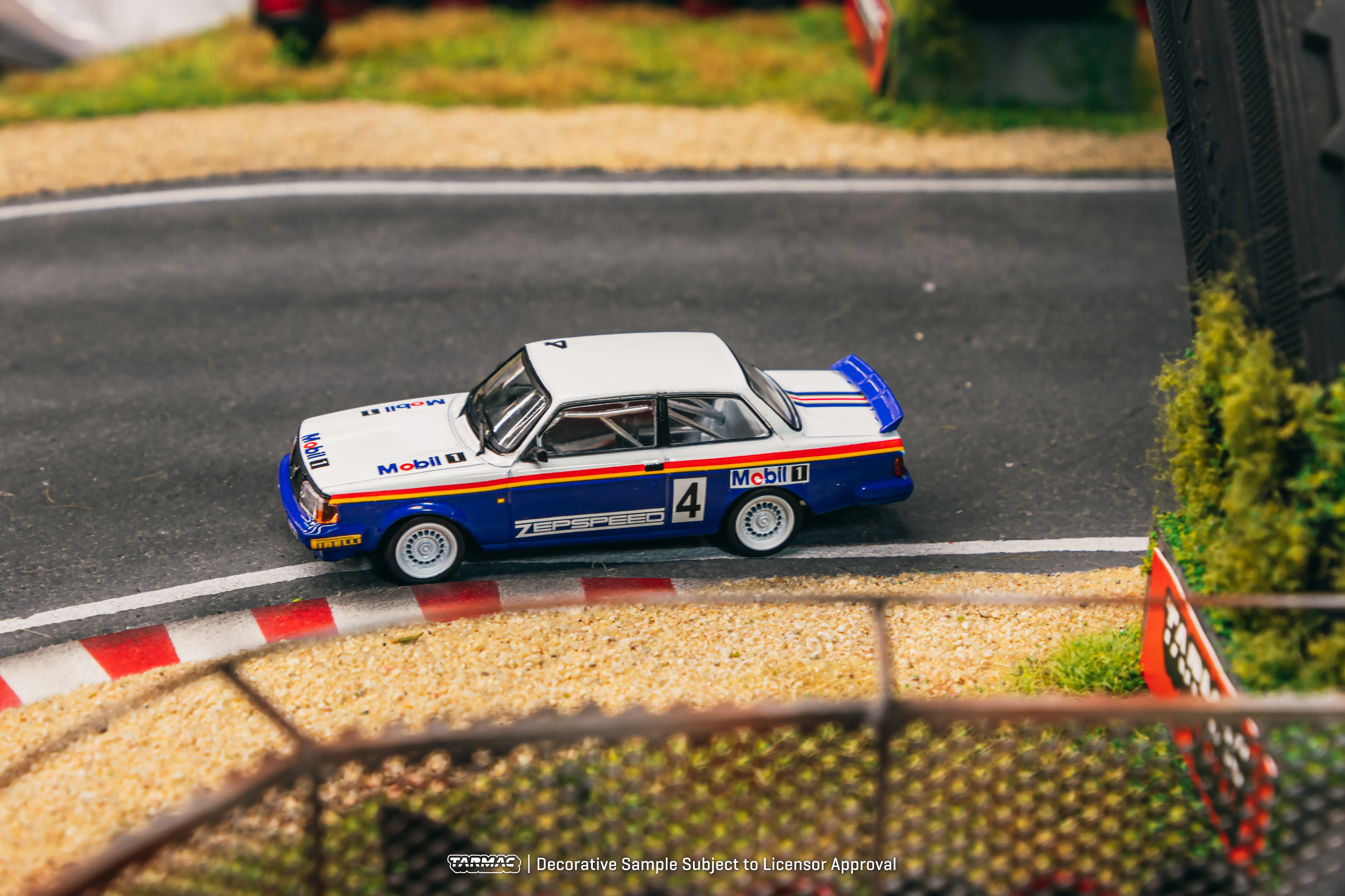 Tarmac Works 1/64 Scale Volvo 240 Turbo Diecast Model Car - 1987 Malaysian Group A Championships Winner #04 - Collectible Miniature Vehicle for Display & Racing Scenes