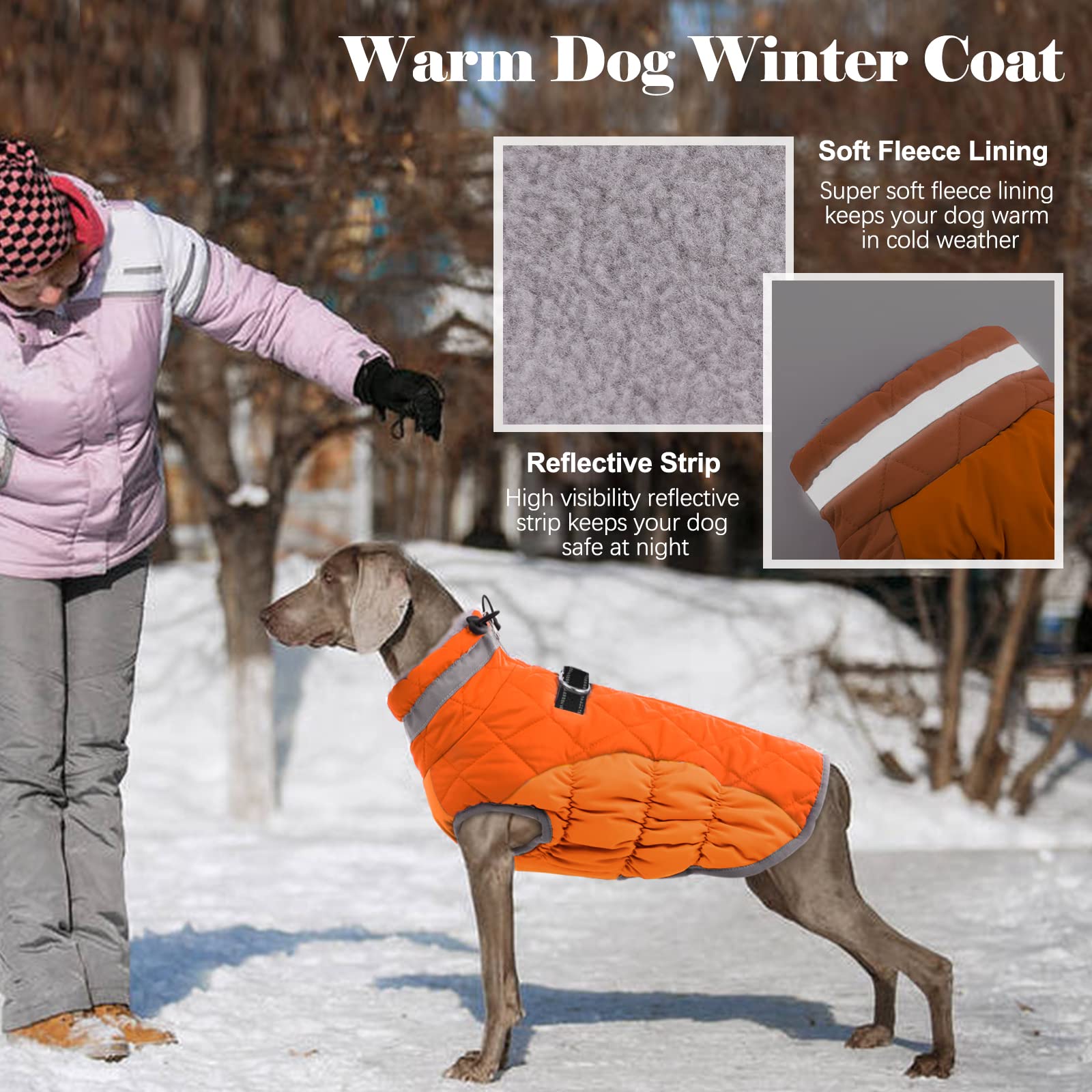 Lelepet Warm Fleece Dog Winter Coat - Windproof Reflective Turtleneck Jacket with Harness for Small Medium Large Dogs | Cold Weather Protection for Outdoor Walks & Winter Adventures