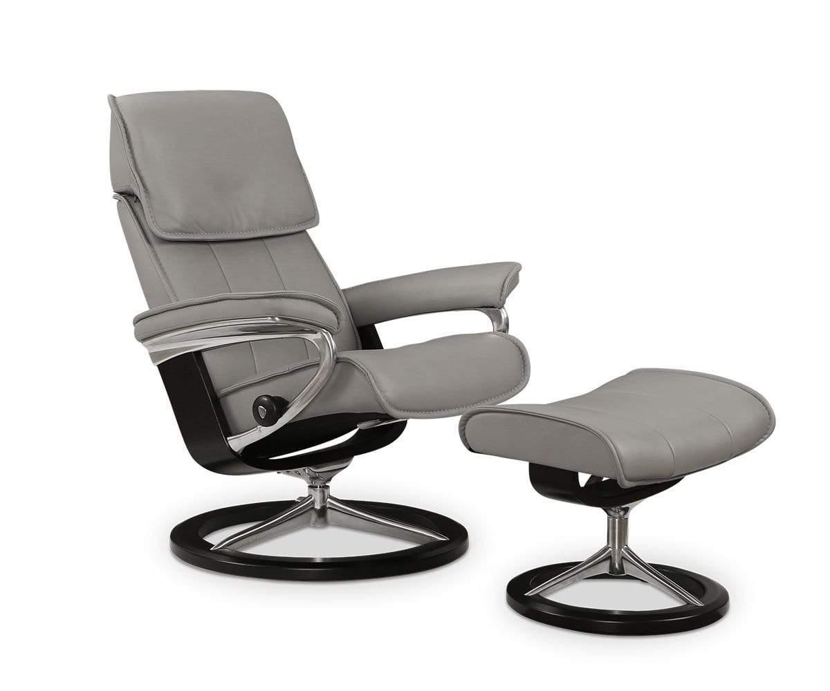Stressless® Admiral Recliner & Ottoman in Silver Grey - Premium Leather Reclining Chair with Footrest for Living Room, Home Theater & Office Relaxation
