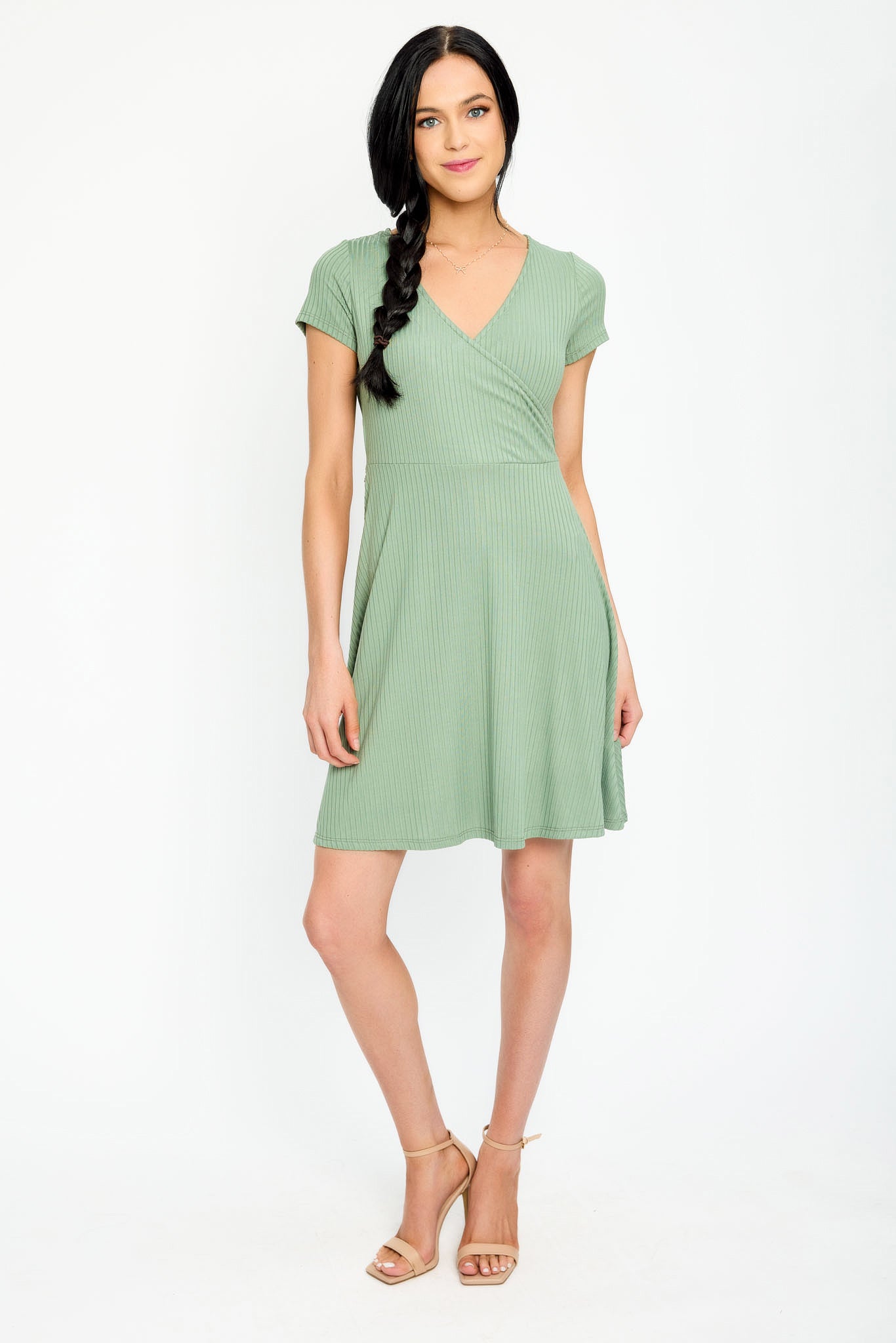 Stylish Ribbed Knit Crossover Skater Dress for Women - Flattering A-Line Mini Dress for Date Night, Party & Casual Wear