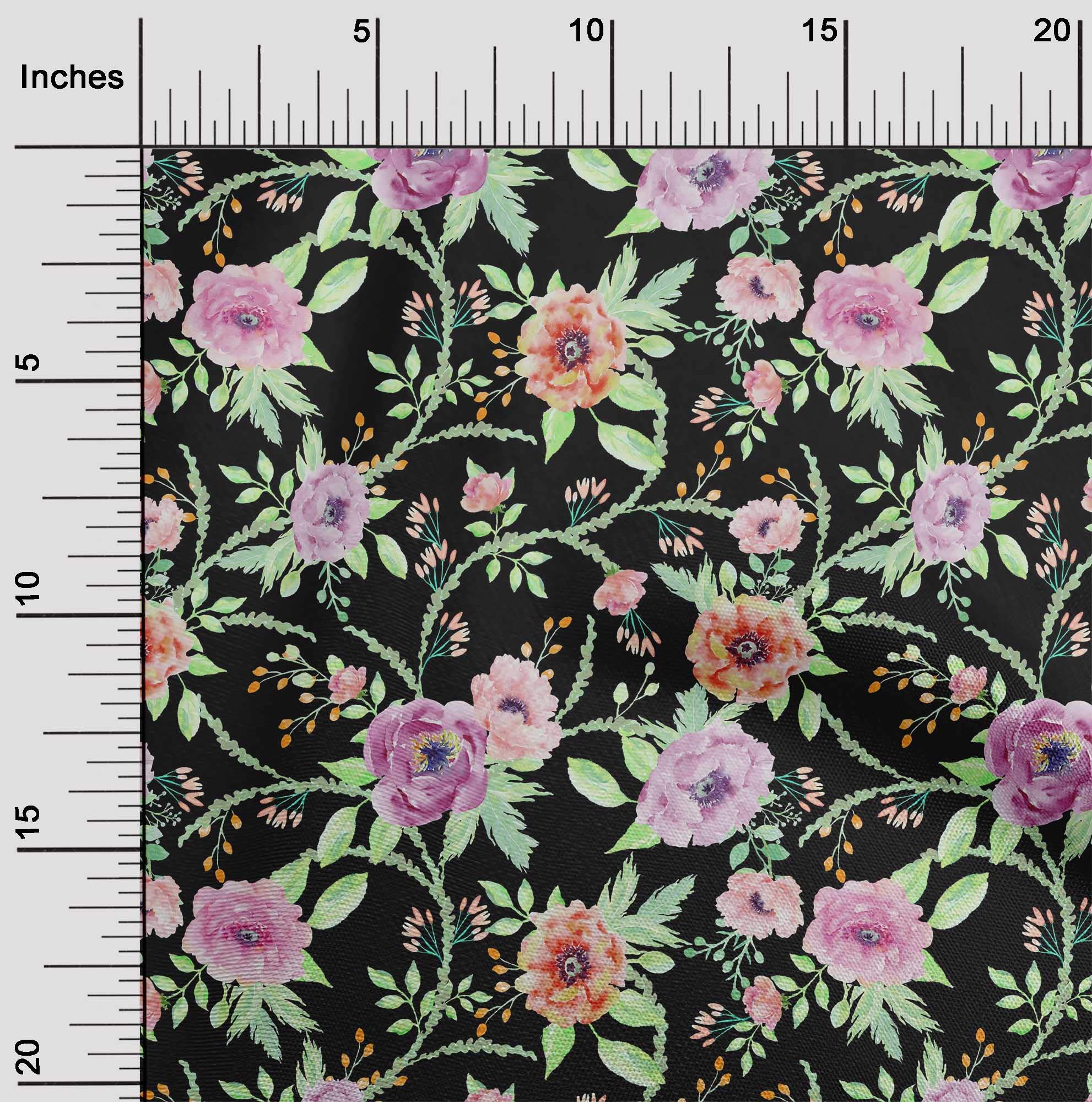 oneOone Cotton Cambric Fabric - Watercolor Leaves & Peony Floral Print - 56 Inch Wide Fabric by the Yard - Perfect for DIY Dresses, Curtains & Home Decor Projects