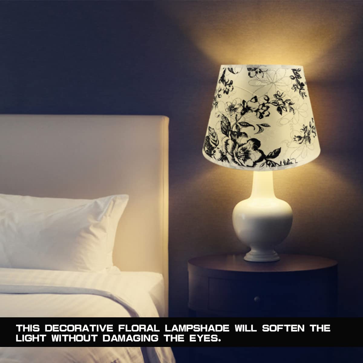 E27 Screw Lampshade - Floral Drum Lamp Shade with Hardback for Table Lamp Replacement, Chandelier & Wall Light Accessories - Perfect for Living Room, Bedroom & Office Decor