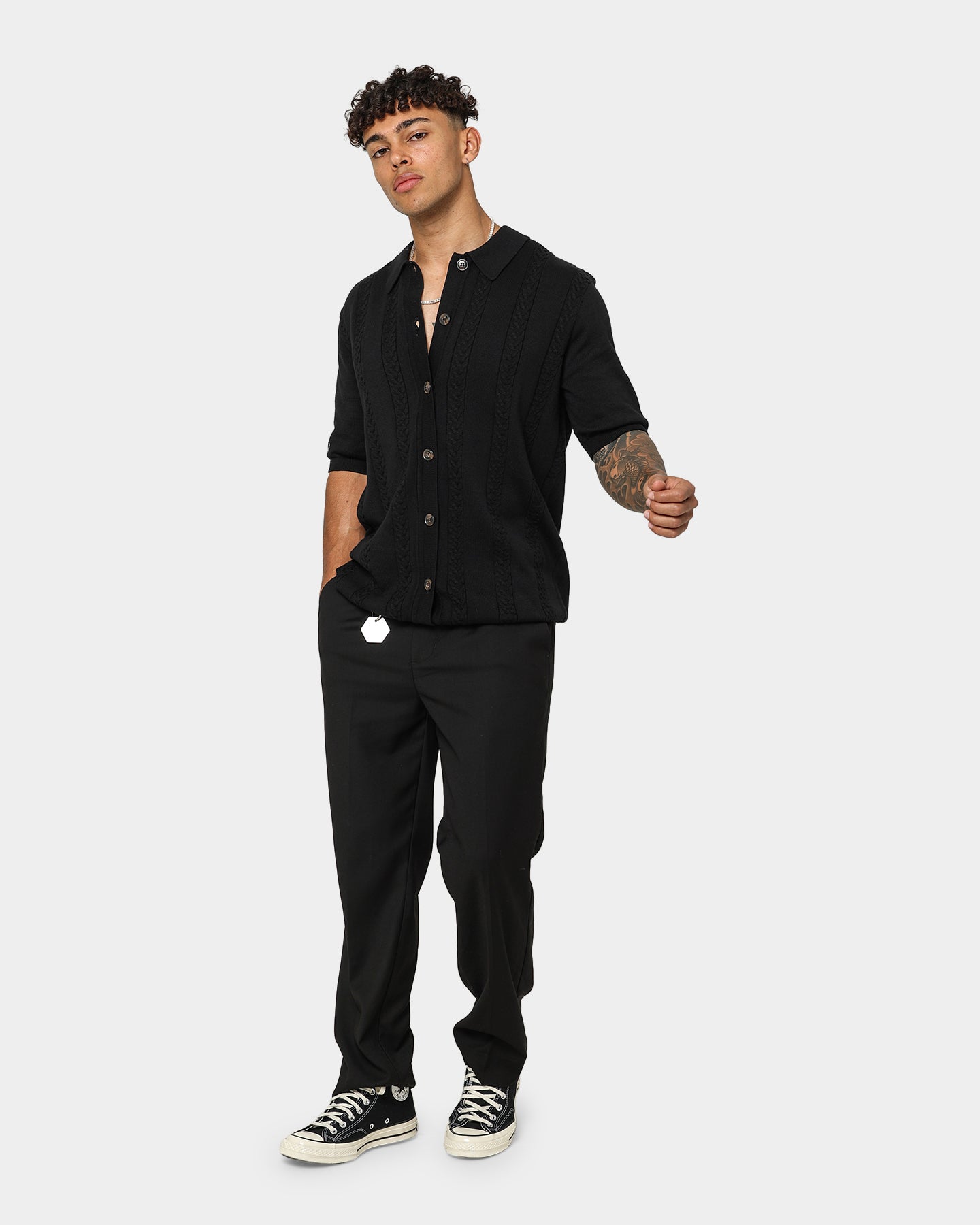 Black 404 Cable Knit Button-Up Sweater for Men - Cozy Winter Pullover for Casual & Office Wear