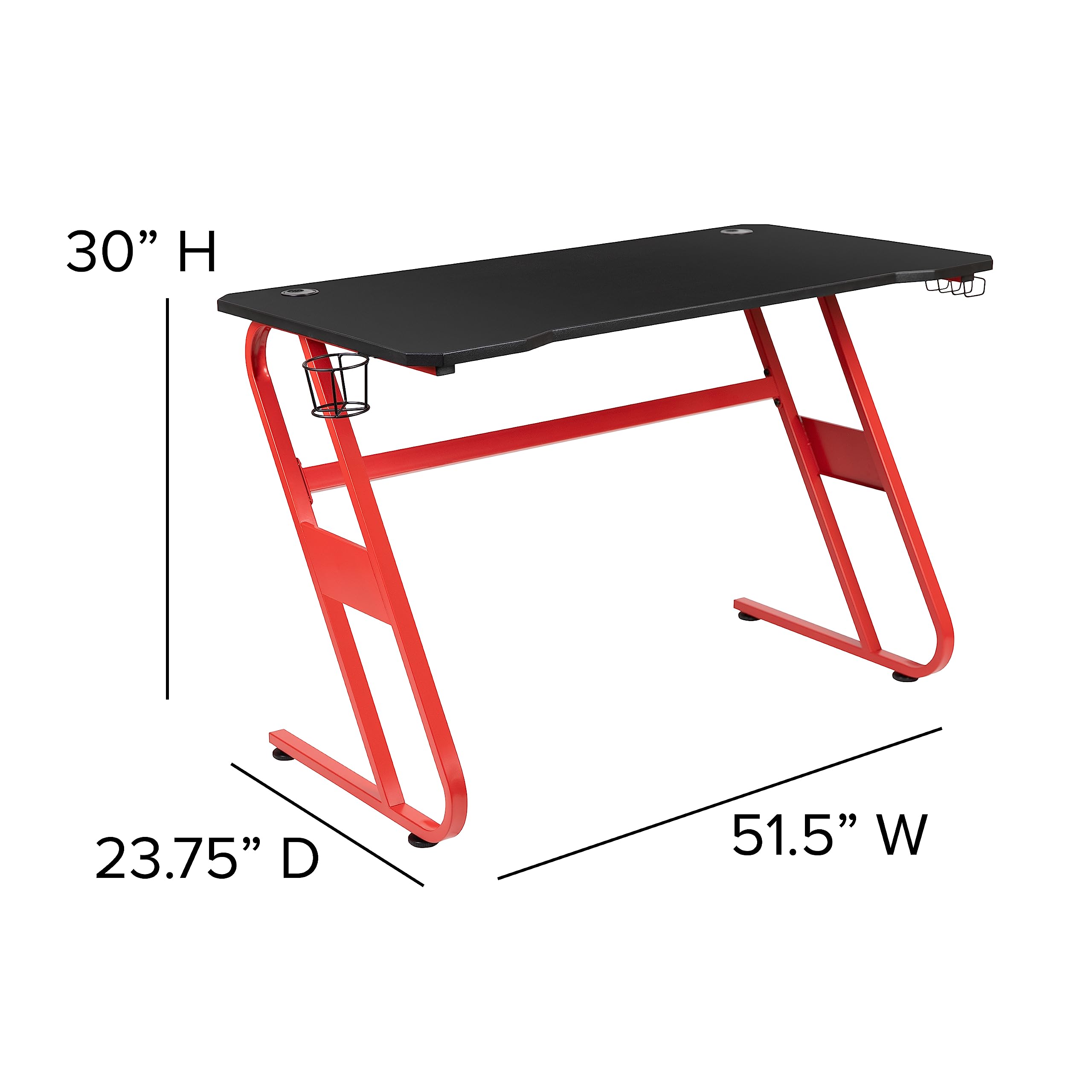 Flash Furniture Optis Red Gaming Desk & Reclining Gaming Chair Set with Cup Holder, Headphone Hook - Ergonomic PC Gaming Setup for Home Office, Streaming & Esports