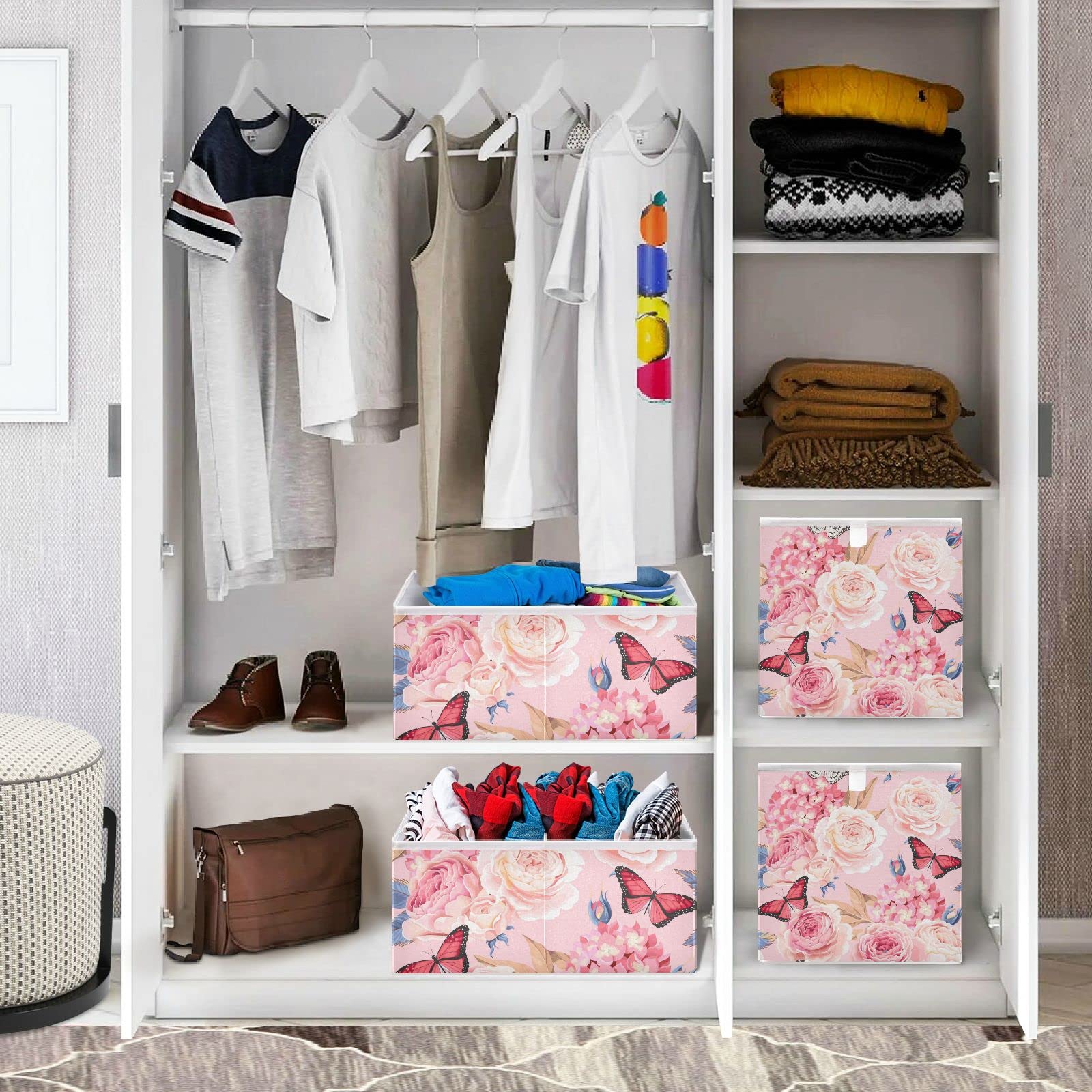 Kigai Collapsible Rose Floral Cube Storage Bin - 11 x 11 x 11 Inch Foldable Fabric Organizer Basket for Nursery Toys, Home Closet, Office & Bedroom Organization - Perfect for Kids Room Decor and Space Saving Storage Solutions