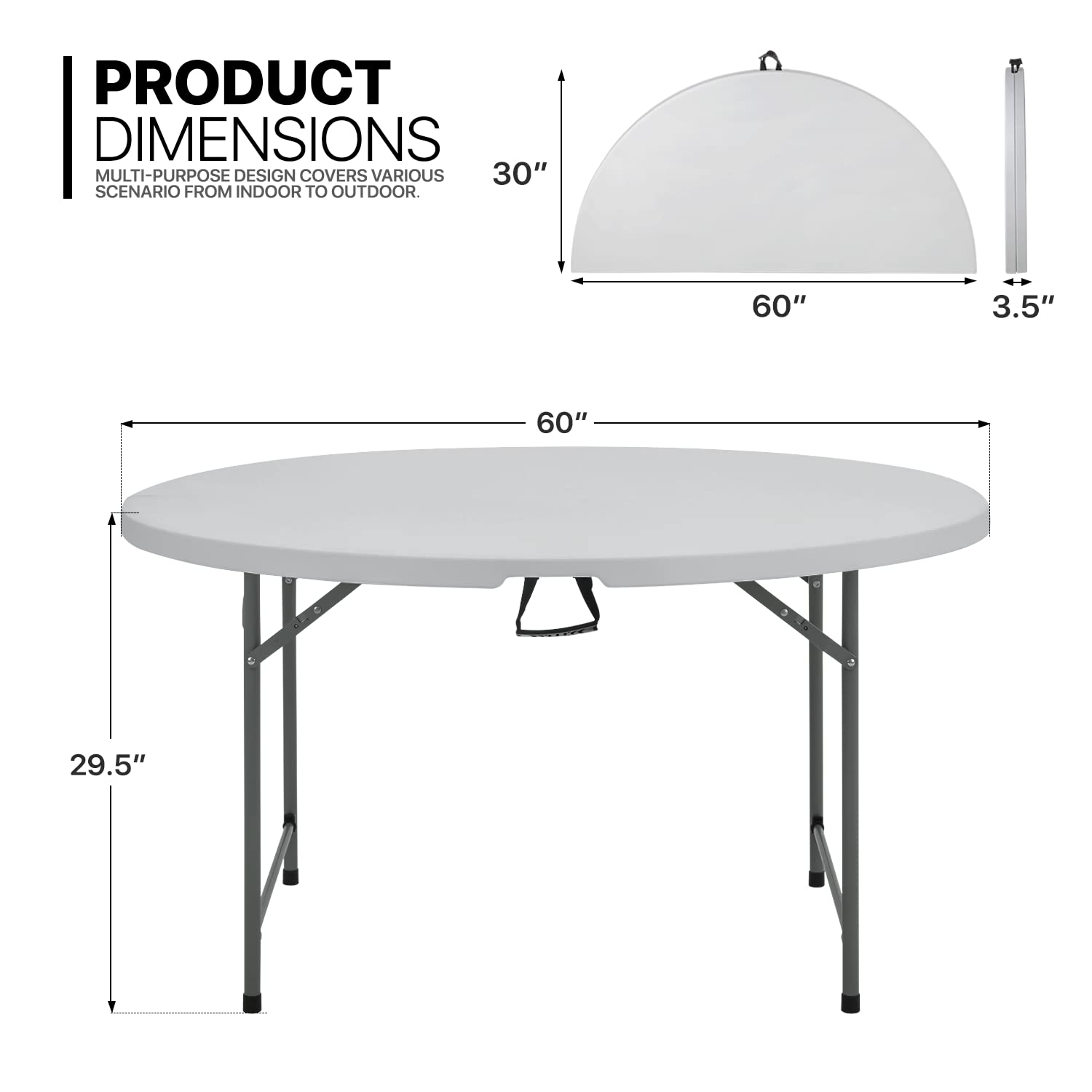 MoNiBloom Heavy Duty Folding Table & 10-Piece Stackable Plastic Chair Set - Round Indoor/Outdoor Event Furniture with Fan Back Design for Patio, Garden, Party & Camping Use