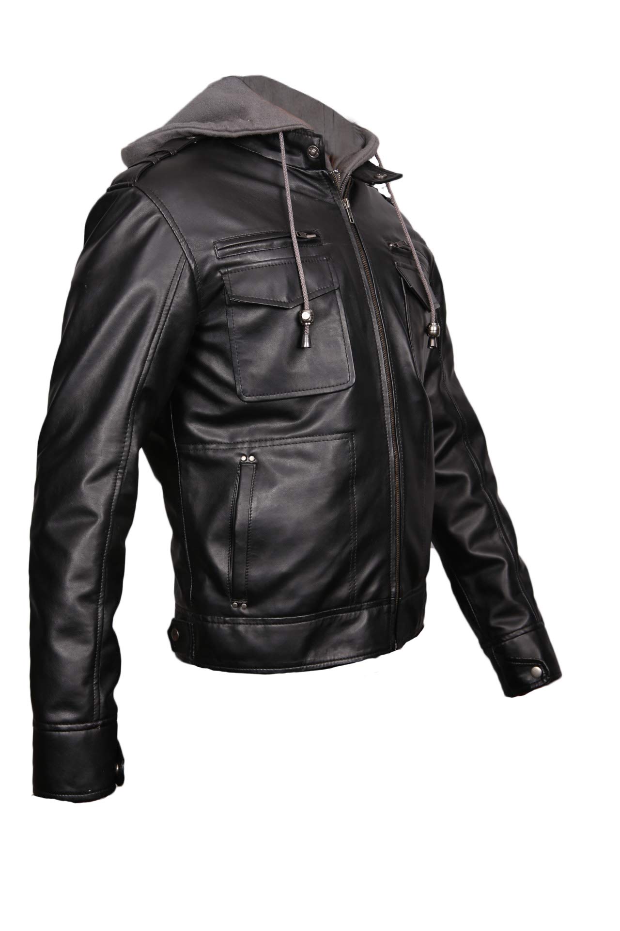 Men's Grey Hooded Leather Jacket - Premium Biker Style Jacket for Men | Winter Warm Coat, Casual & Motorcycle Riding Outerwear