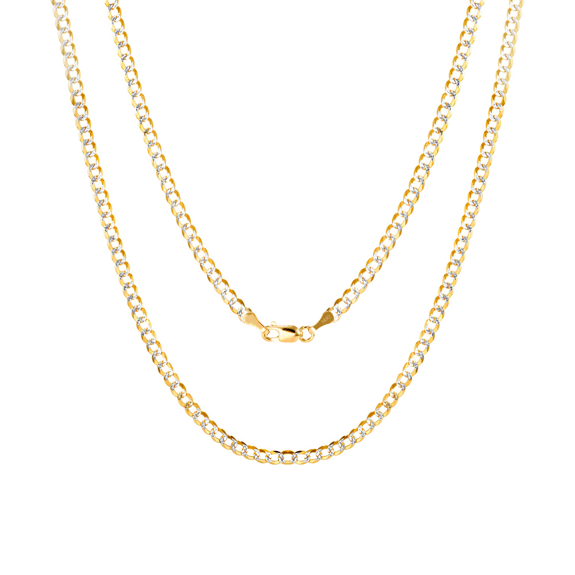 14k Real Yellow Gold Solid Cuban Curb Link 3mm Diamond Cut Pave Chain Bracelet for Men & Women (7