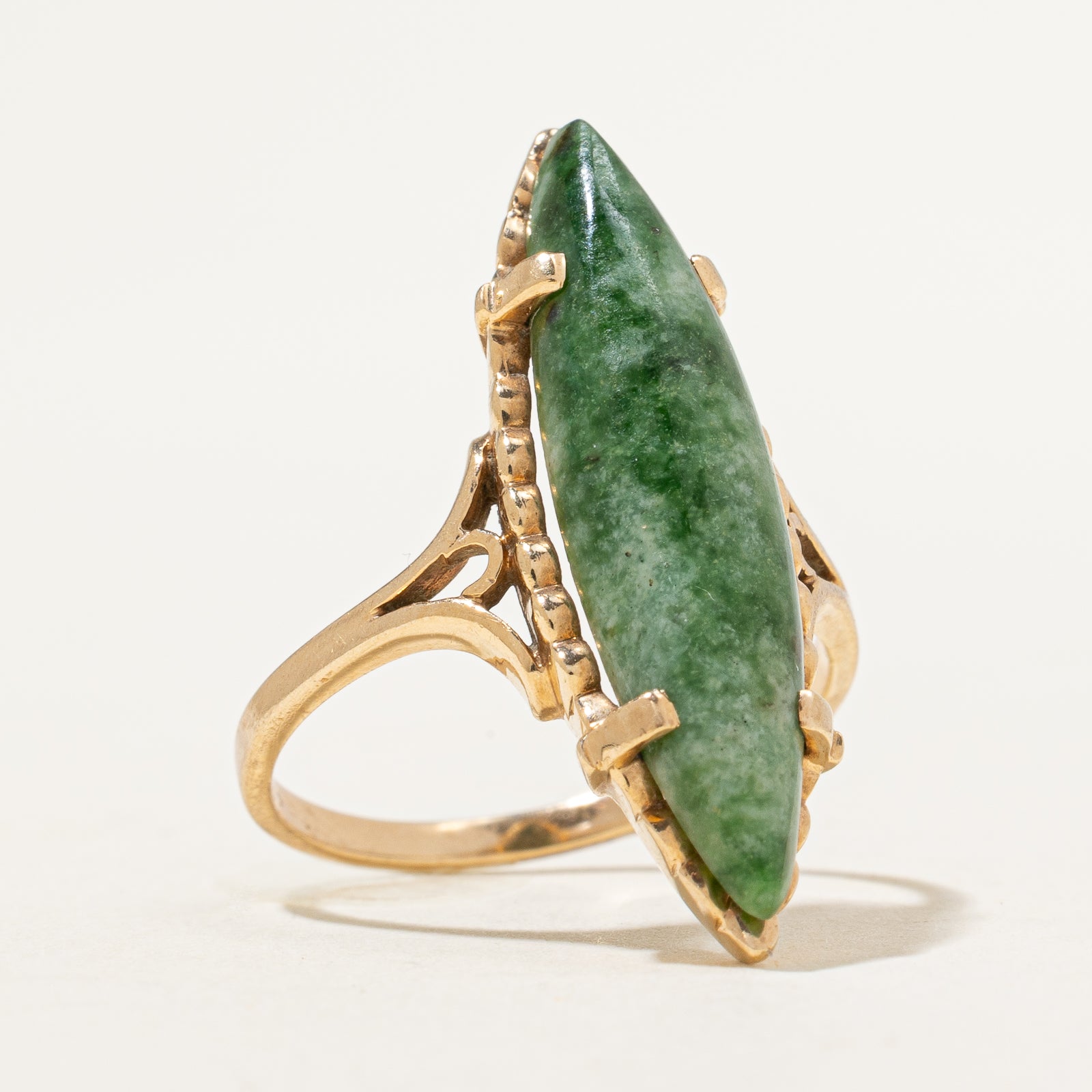 4.50ct Natural Nephrite Jade Navette Ring - Size 6.5 - Handcrafted Gemstone Jewelry for Women - Perfect for Weddings, Parties & Special Occasions