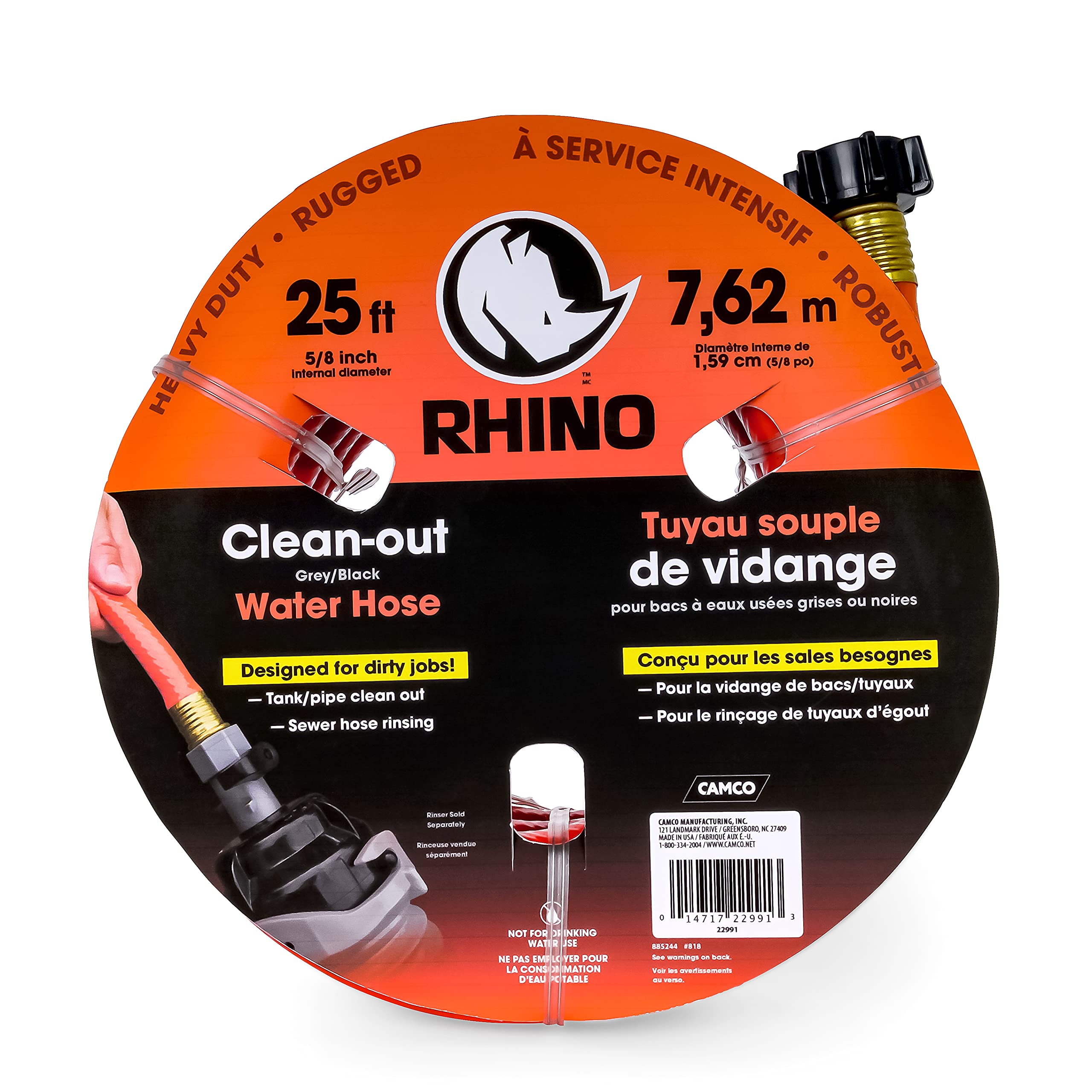 Camco 22991 Rhinoflex 25ft Gray/Black Water Hose - 5/8