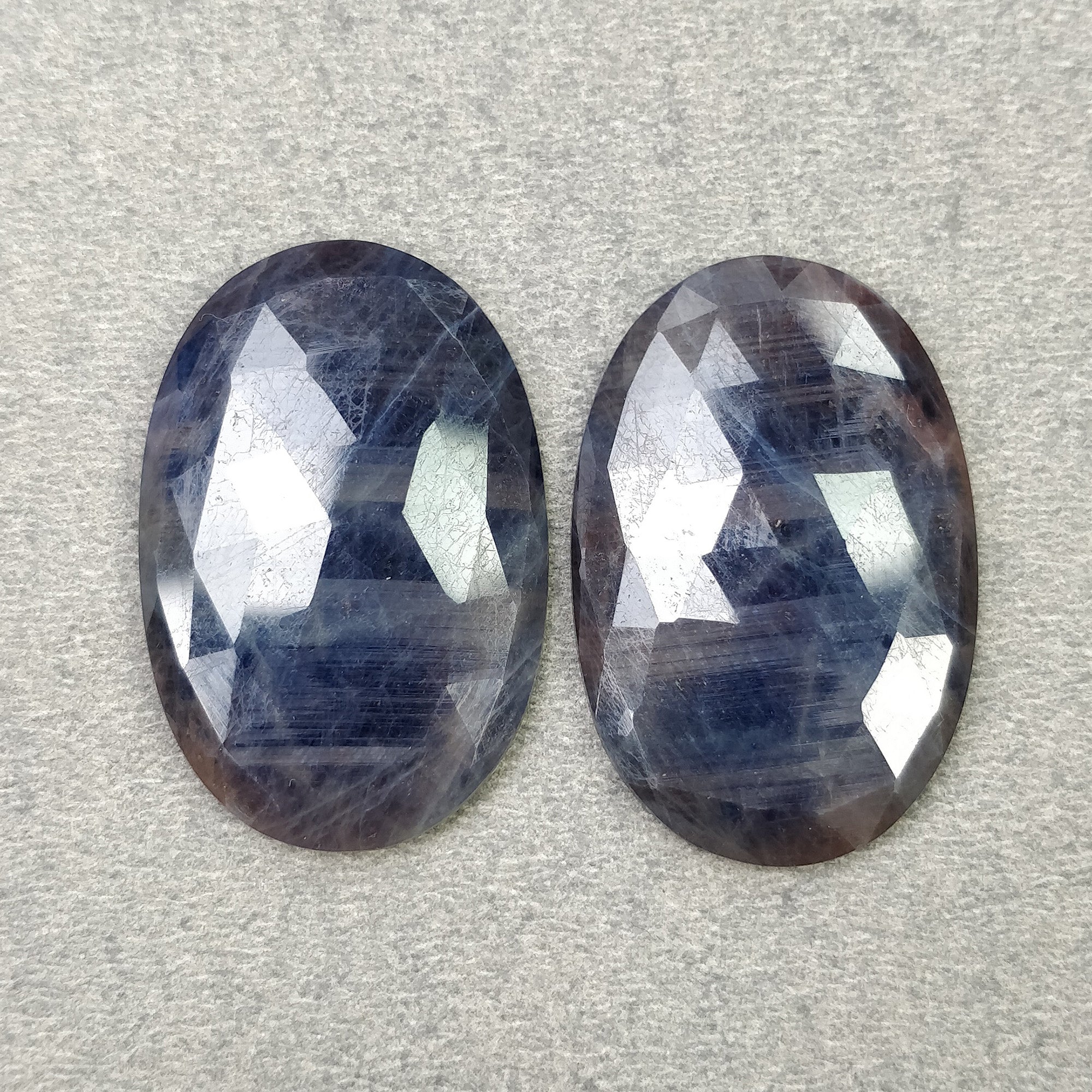 Natural Untreated Bi-Color Oval Sapphire Gemstone Pair - 58.75cts Rose Cut (31x21mm) | Multi-Color Sapphire Jewelry for Engagement Rings, Earrings & Luxury Gifts