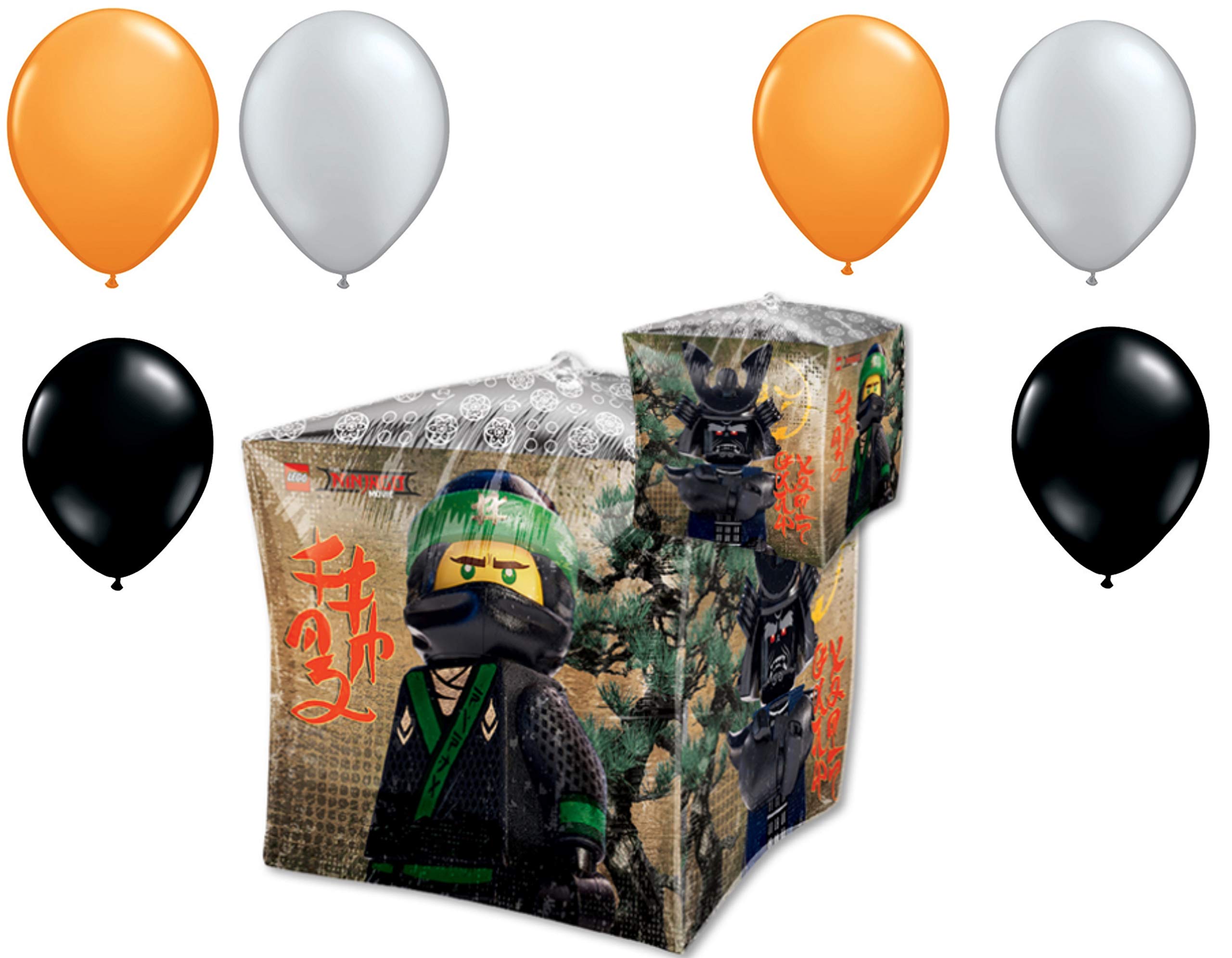 LOONBALLOON 15 Inch Cubez Lego-Compatible Building Blocks Set - 7 PCS with 6 Latex Balloons for Ninjago Themed Birthday Parties | Kids Party Decorations & Movie Character Balloon Decor