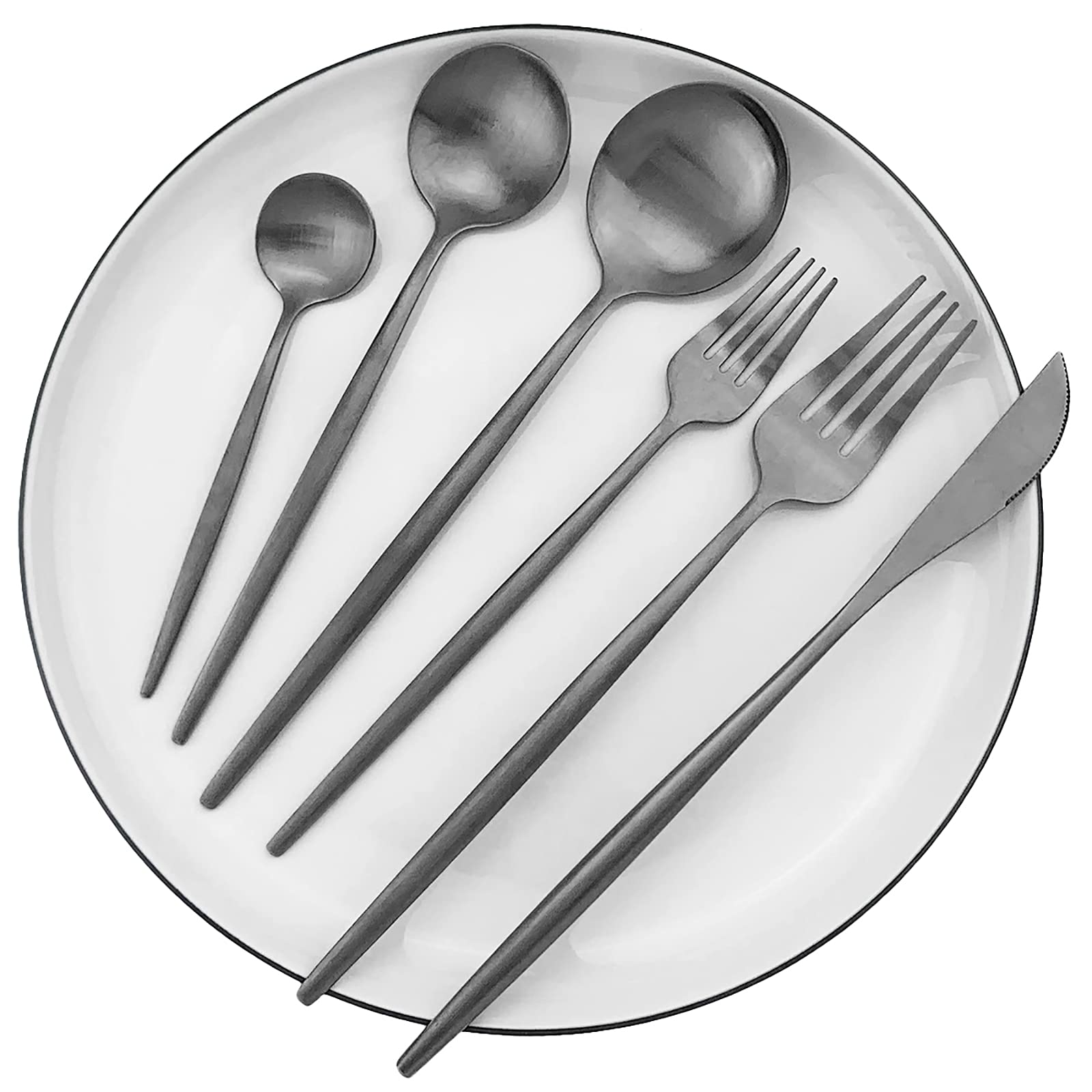 Premium 6-Piece Salad & Dessert Forks Set - 18/0 Stainless Steel Matte Flatware (7.48-Inch, Black) - Elegant Tableware for Dinner Parties, Wedding Receptions & Fine Dining