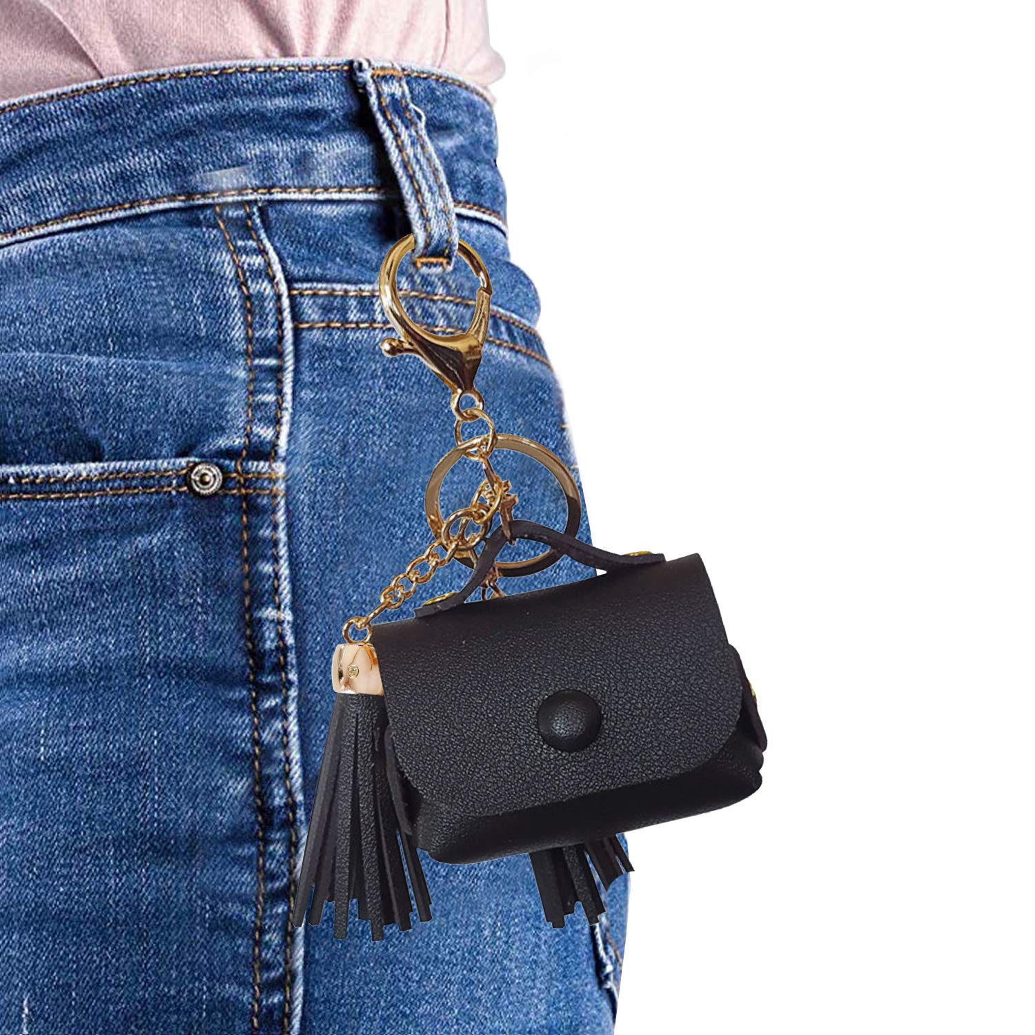 Premium PU Leather Charging Case Cover for Apple AirPods Pro 1st & 2nd Gen (2019-2022) - Stylish Protective Case with Elegant Tassels - Perfect for Travel, Workout & Daily Use - Black
