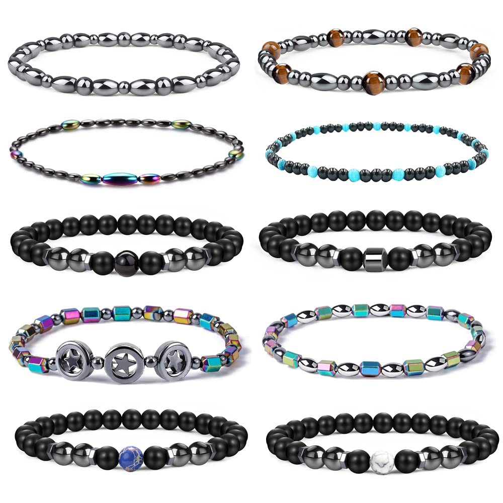 10Pcs Black Obsidian Magnetic Anklet for Women - Anti-Swelling Hematite Ankle Bracelet with Healing Properties | Anxiety Relief, Metabolism Boost | Perfect for Yoga, Meditation & Daily Wear