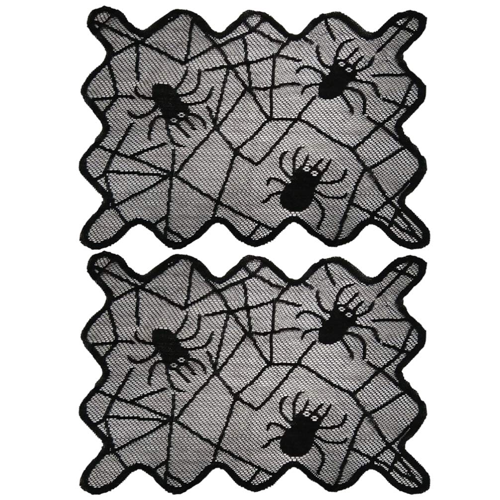 PRETYZOOM Halloween Spider Web Table Mats Set of 2 - Black Lace Placemats for Dining Table, Desk Decor - Perfect for Halloween Parties, Kitchen & Home Decorations