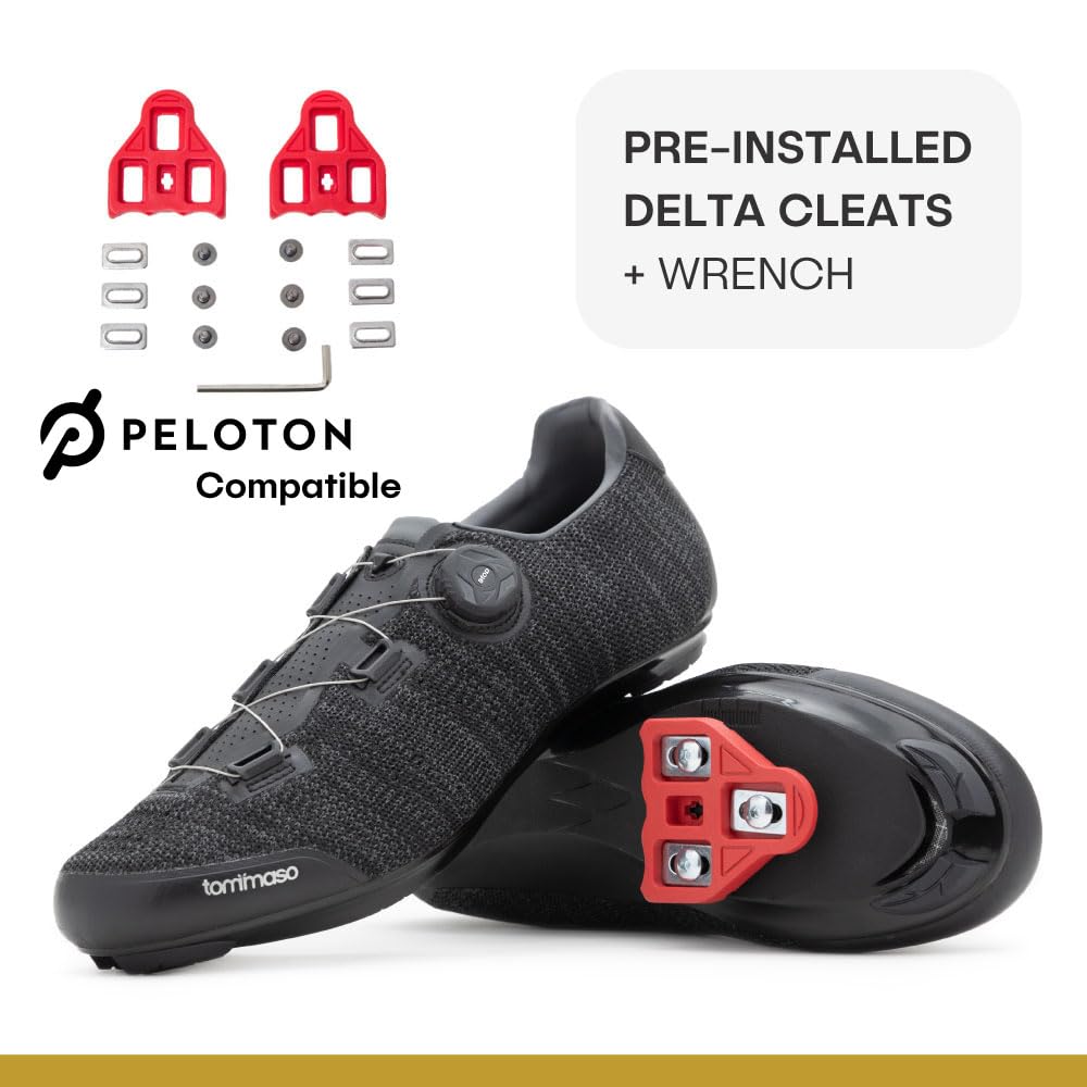 Tommaso Strada Men's SPD Indoor Cycling Shoes with Delta Clips - Peloton Compatible Bike Shoes for Road & Spin Bikes - Perfect for Indoor Cycling Classes, Gym Workouts & Road Biking
