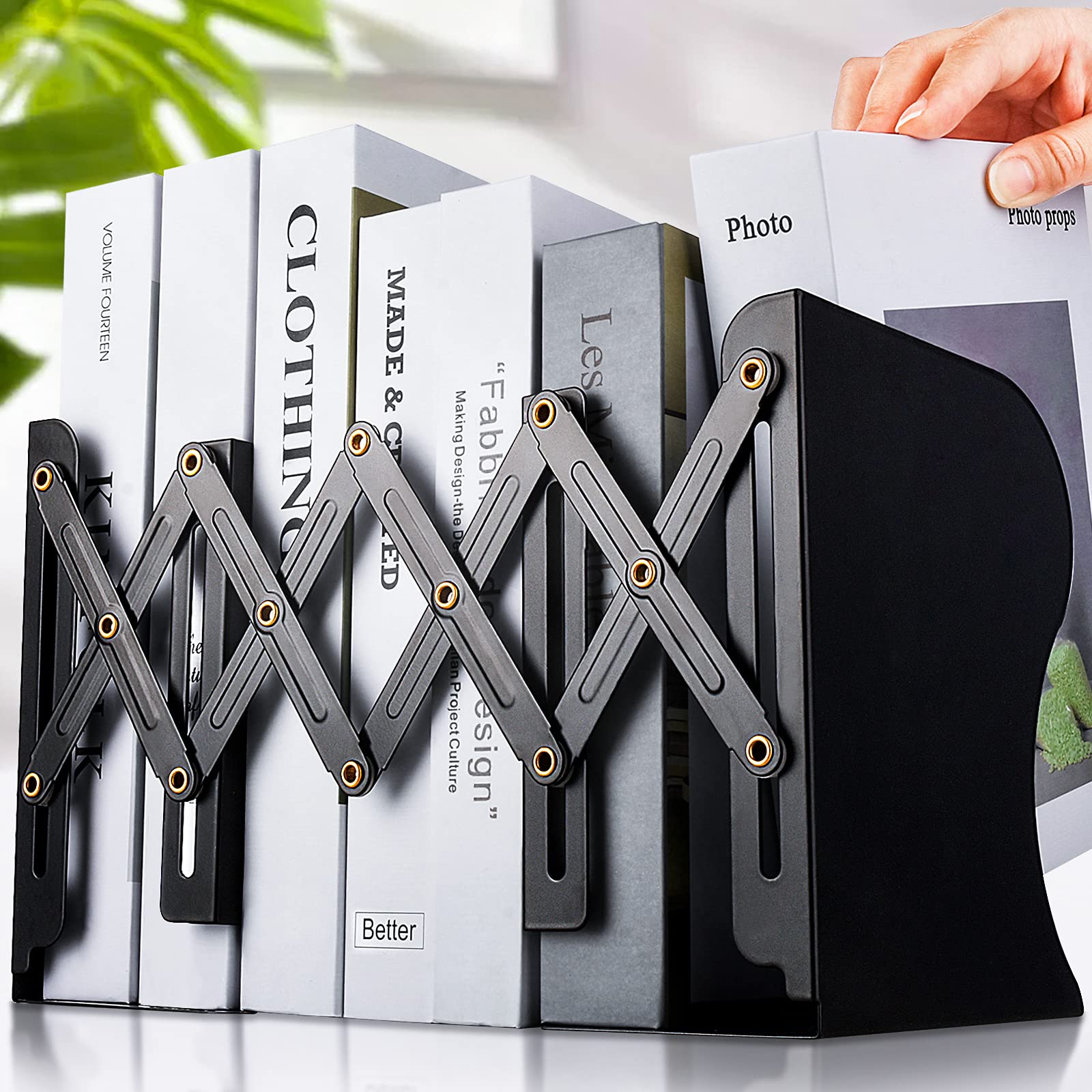 Non-Slip Metal Bookends for Home & Office - Carooyac Adjustable Heavy Duty Book Holder, Kids Bookshelf Organizer & Magazine Stand - Perfect for Desks, Shelves & Study Rooms