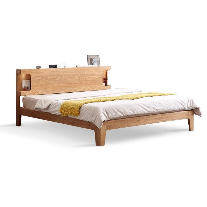 Solid Oak Wood Luminous Bedside Charging Shelf - Nightstand Organizer with USB Ports for Bedroom, Office & Dorm Room - Perfect for Phones, Tablets & Reading Lights