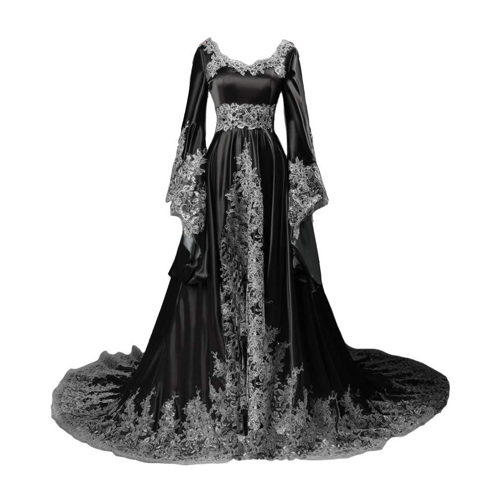 Vintage Long Sleeve Formal Evening Gown for Women | A-Line Gothic Dress for Prom, Wedding & Special Occasions