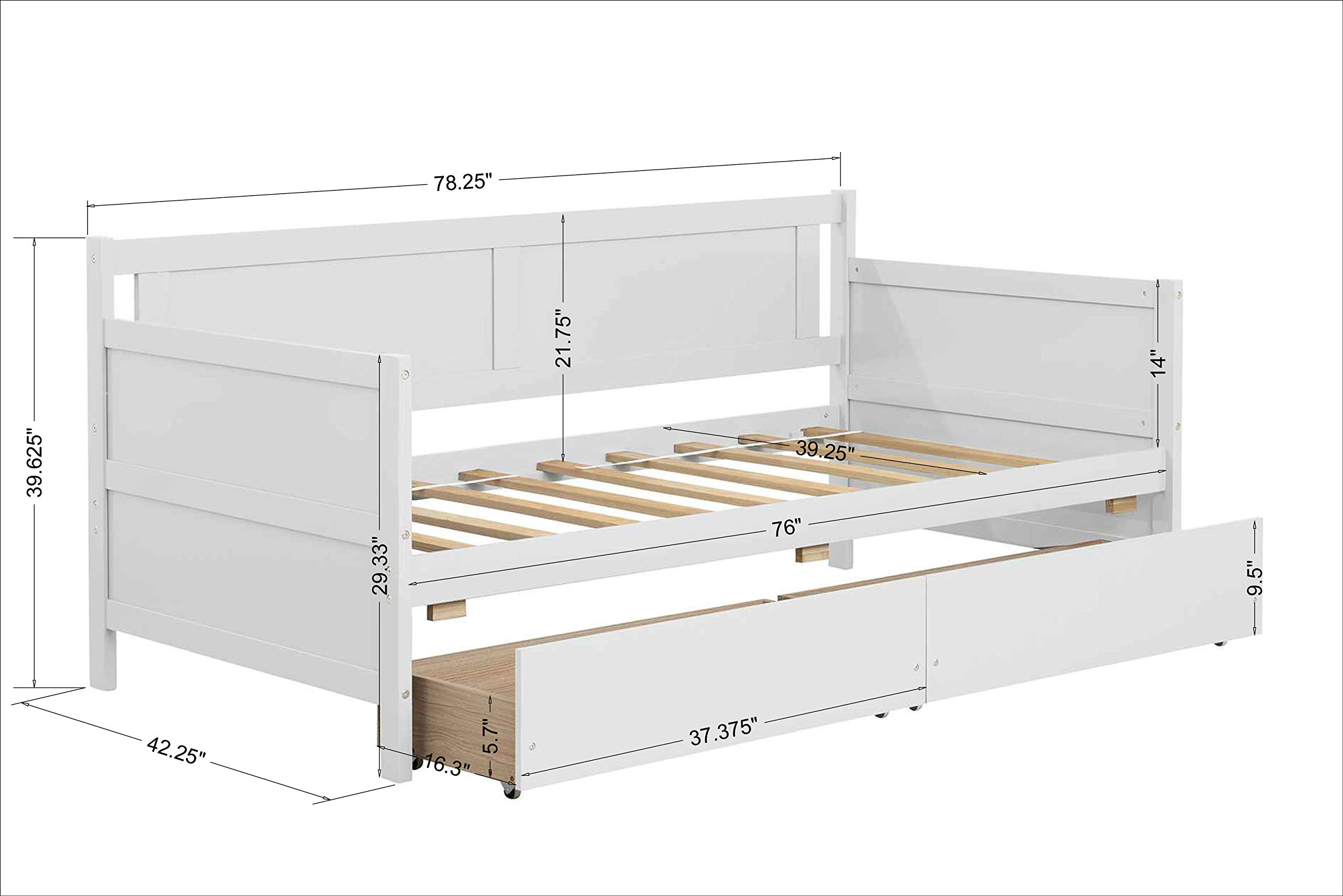 Twin Size Wooden Daybed with 2 Pull-Out Storage Drawers - Convertible Sofa Bed for Teens & Adults - Sturdy Wood Slat Support - Space-Saving Furniture for Bedroom, Living Room, Small Apartments & Guest Rooms - No Box Spring Needed - Perfect for Sleepovers, Lounging & Extra Storage