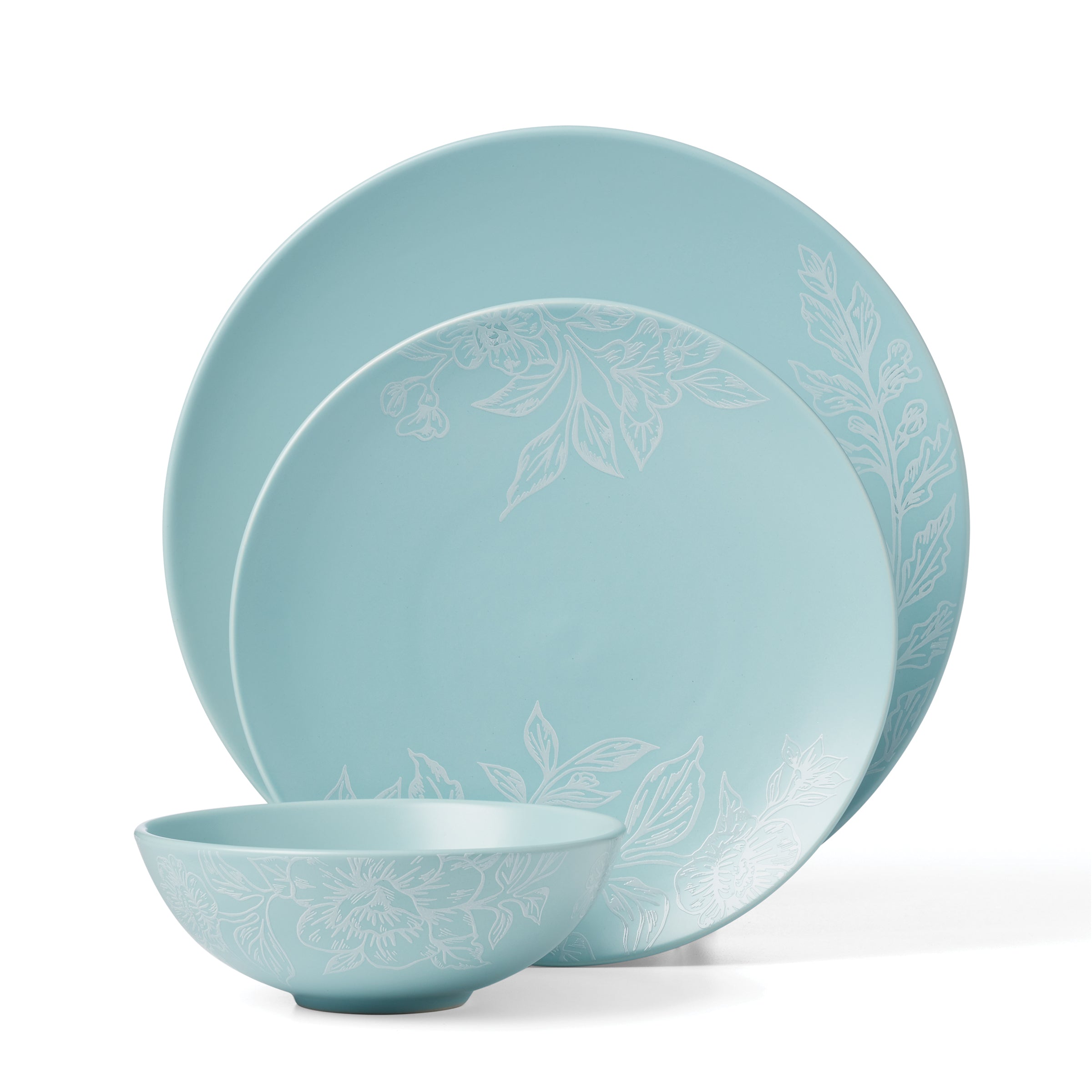 Roseto French Blue 12-Piece Dinnerware Set - Elegant Porcelain Plates, Bowls & Mugs - Perfect for Formal Dining, Dinner Parties & Home Decor