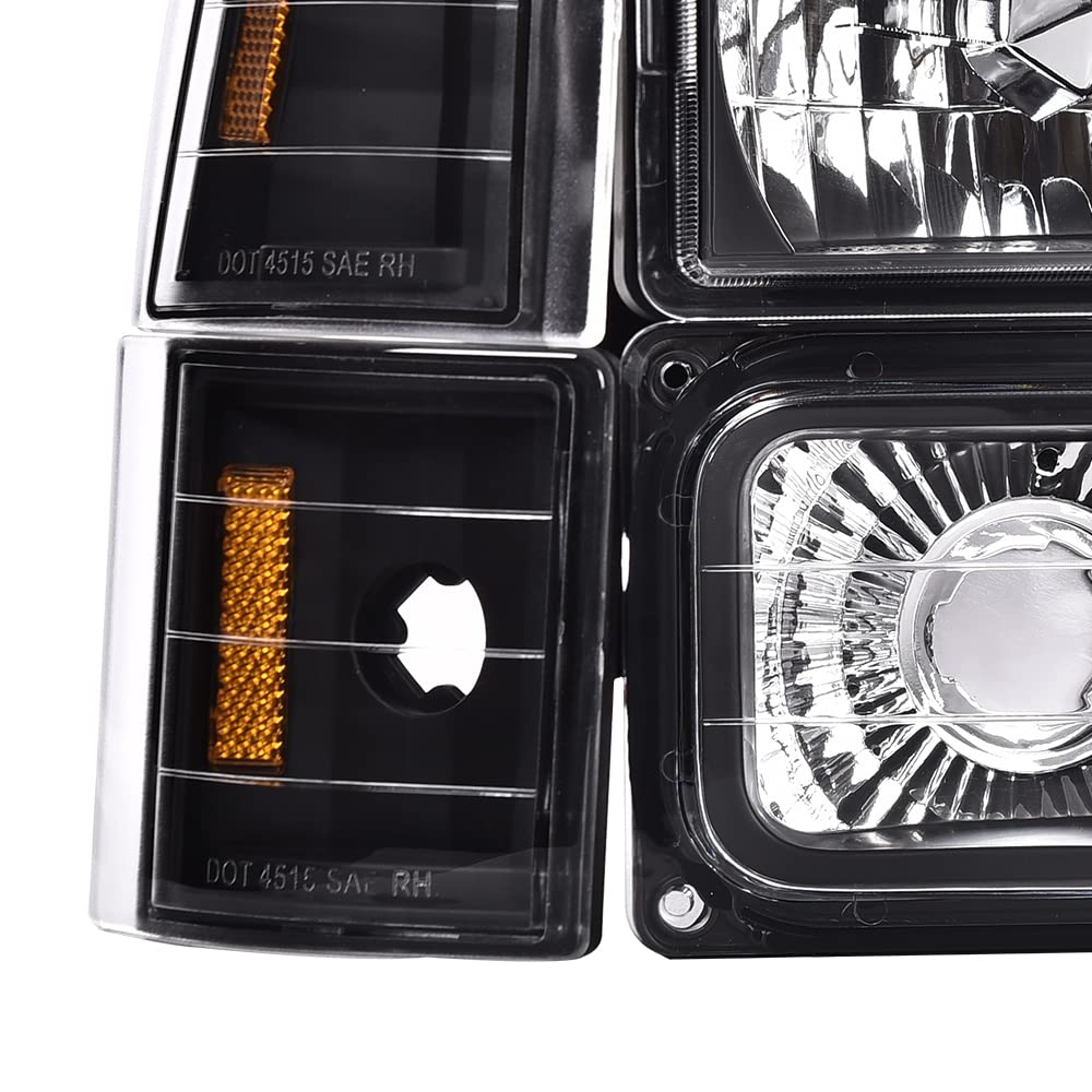 PIT66 Headlight Assembly for 1994-1998 Chevy C10 C/K 1500 2500 3500 & 94-99 Chevy Tahoe Suburban - Clear Lens with Amber Reflector, Turn Signal & Bumper Lights - Perfect for Night Driving, Off-Roading & Vehicle Restoration