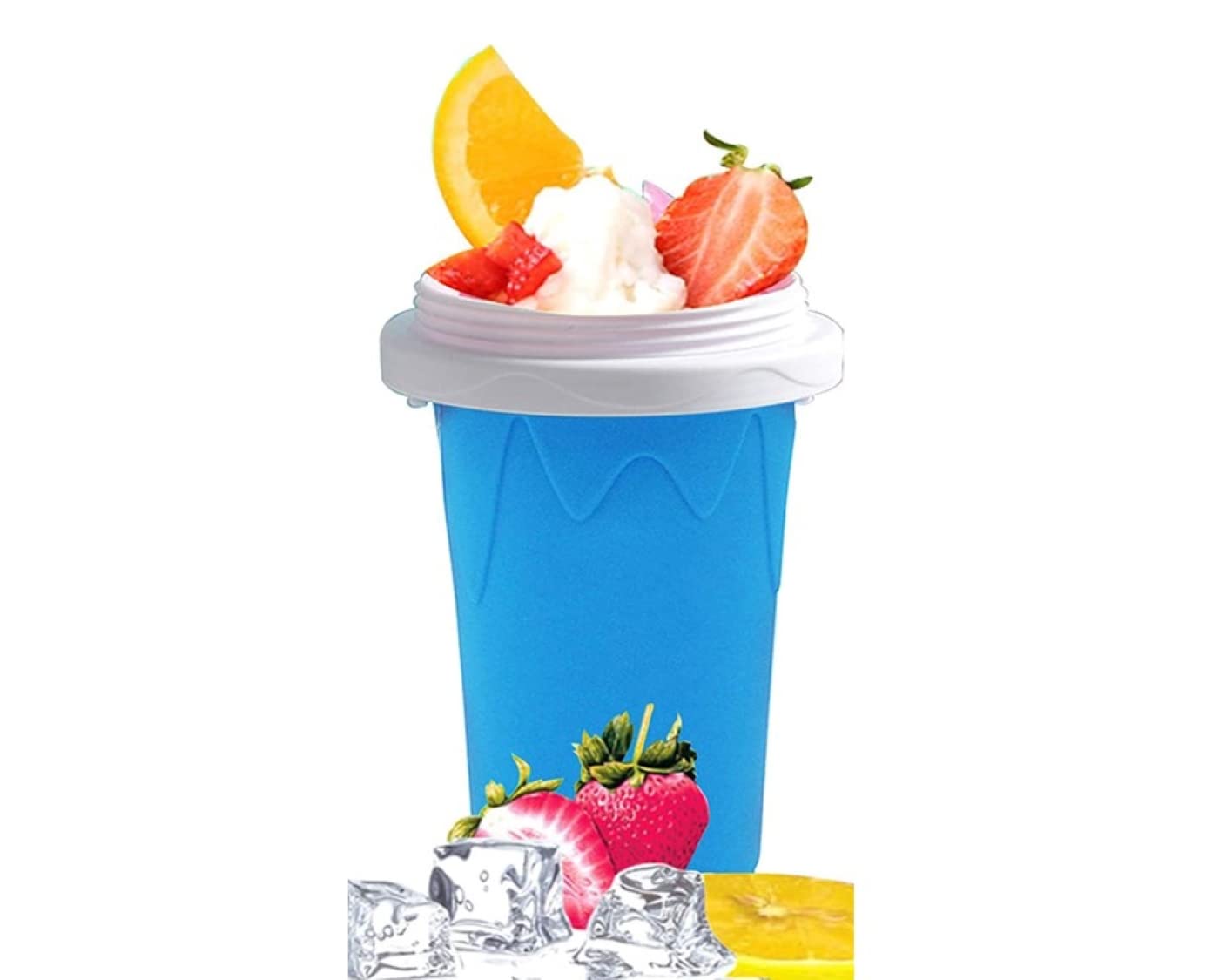 Azsure Double Layer Slushie Maker Cup - Quick Frozen Smoothie & Ice Cream Maker for Kids & Family - Fast Homemade Milk Shakes, DIY Magic Cooling Silicone Cup - Perfect for Summer Parties, BBQs & Backyard Fun (Blue)