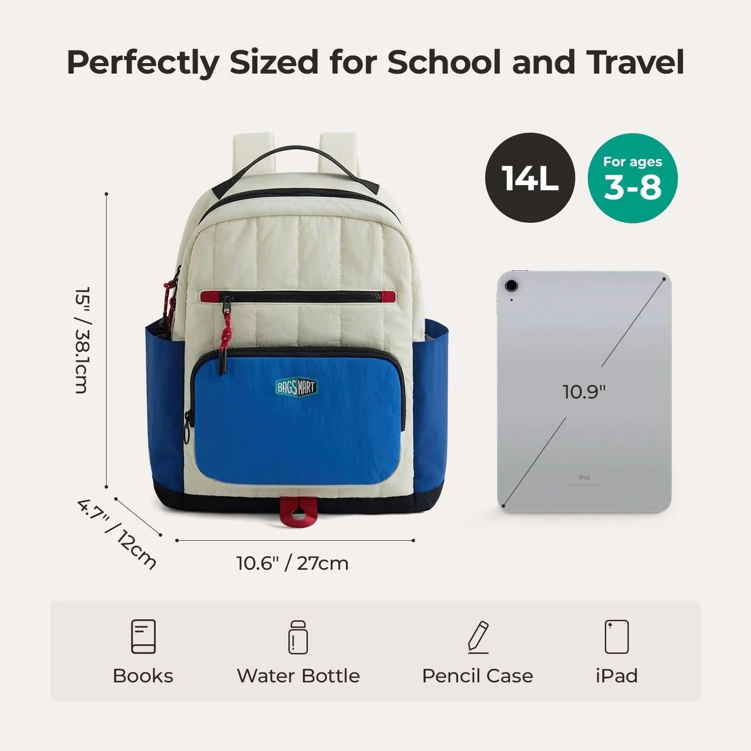 Paz 14L Kids Backpack for School, Travel & Outdoor Activities - Lightweight Waterproof Children's Daypack for Boys & Girls
