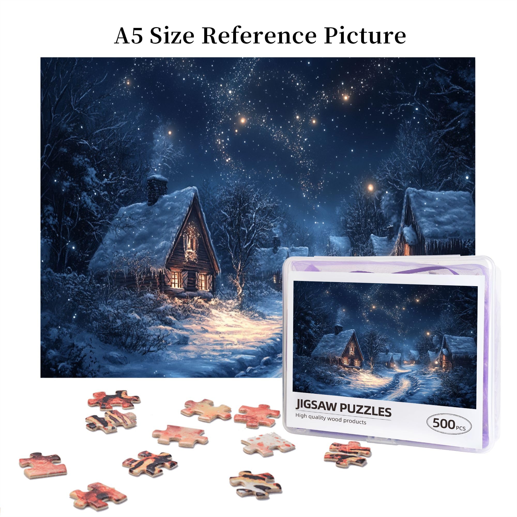 500-Piece Winter Village Wooden Jigsaw Puzzle for Adults - Holiday Christmas Scenery Puzzle Game for Mind & Body Relaxation - Perfect for Family Game Nights, Christmas Party Activities & Winter-Themed Decor