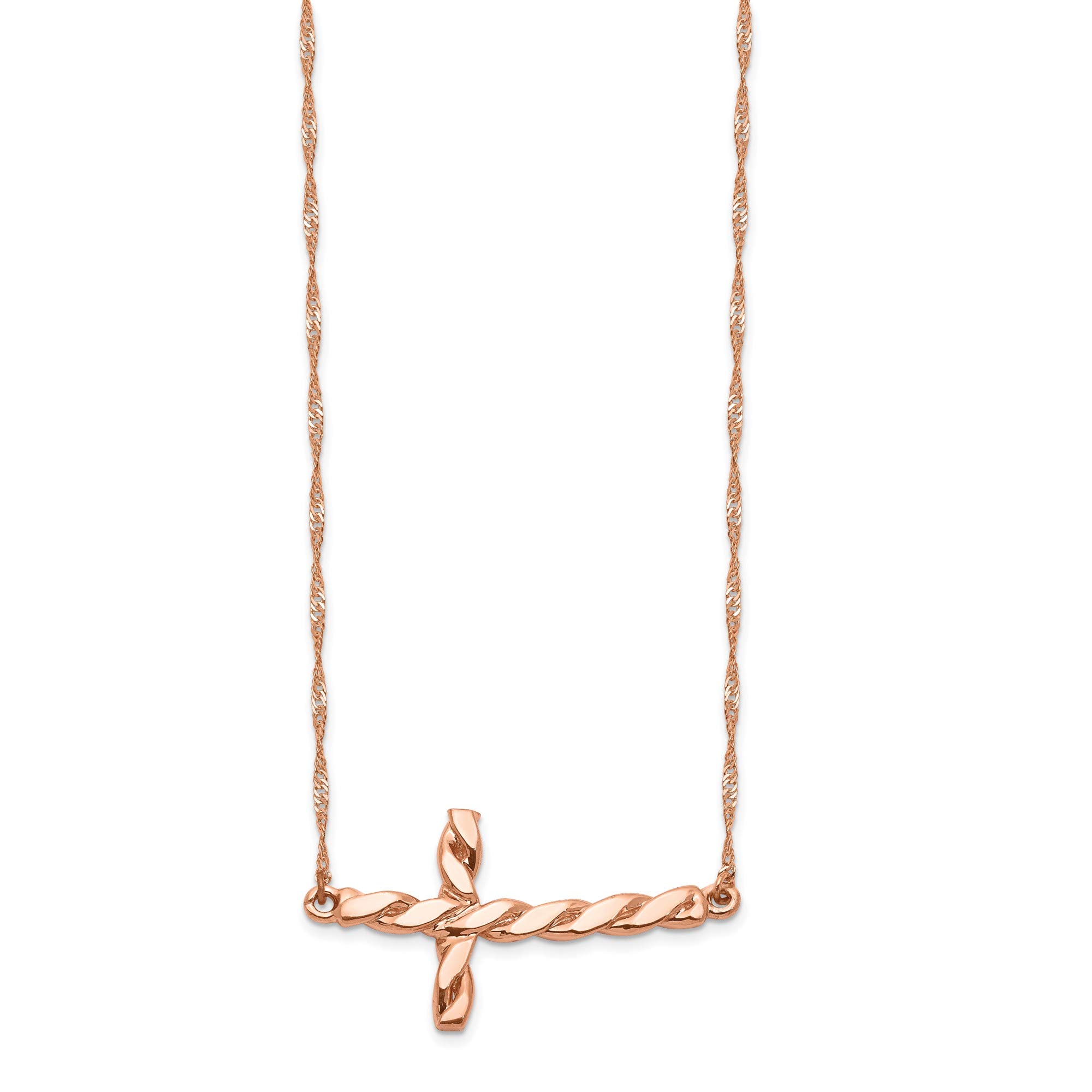 14K Rose Gold Twisted Cross Necklace for Women - 17 Inch Adjustable Chain, Dainty Sideways Cross Pendant, Elegant Jewelry Gift for Her - Perfect for Everyday Wear, Special Occasions & Gifting