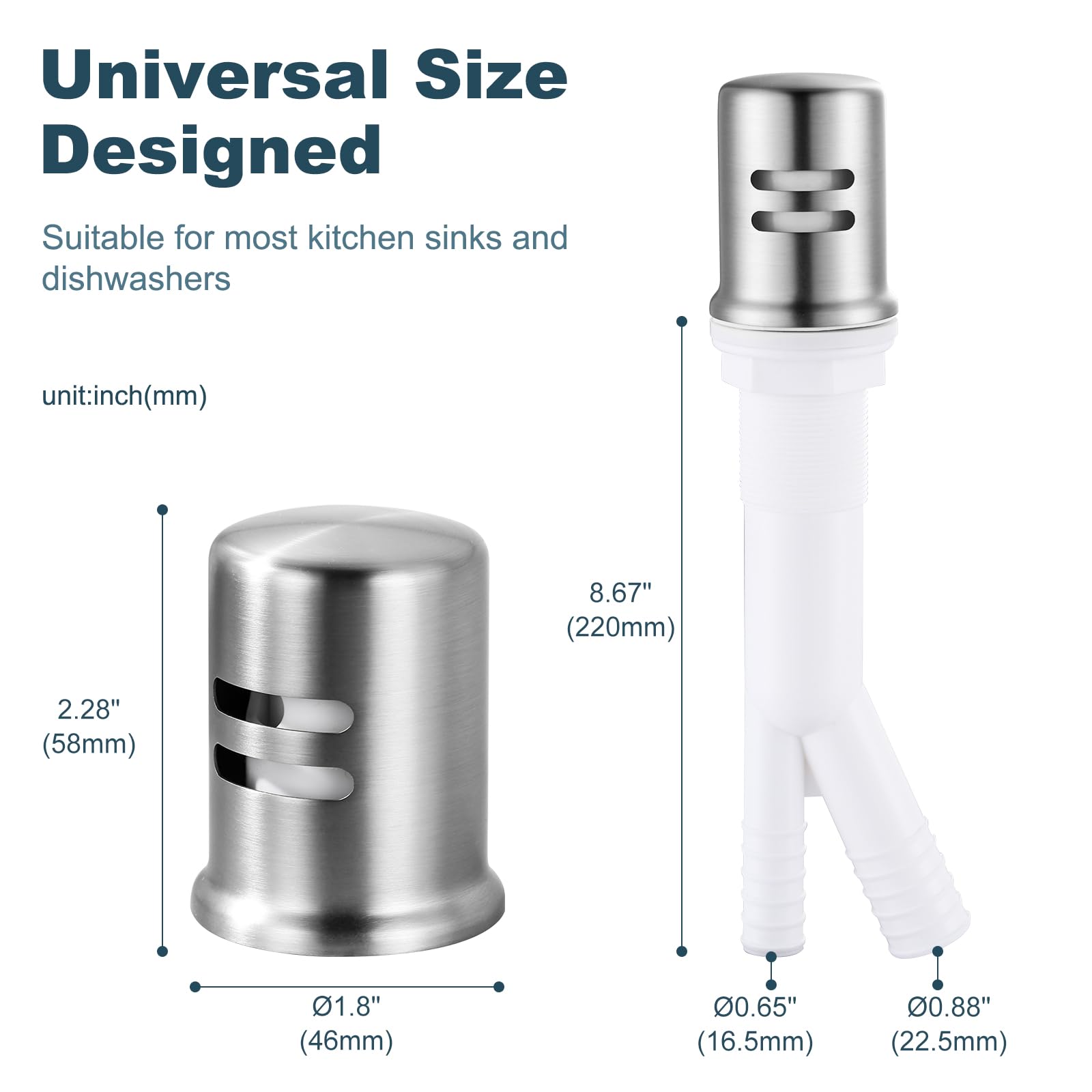 Premium Dishwasher Air Gap Cover - Solid Brass Kitchen Sink Overflow Vent Cap Replacement Kit in Brushed Nickel Finish | Prevents Backflow & Protects Plumbing System | Perfect for Home Kitchen & Commercial Use