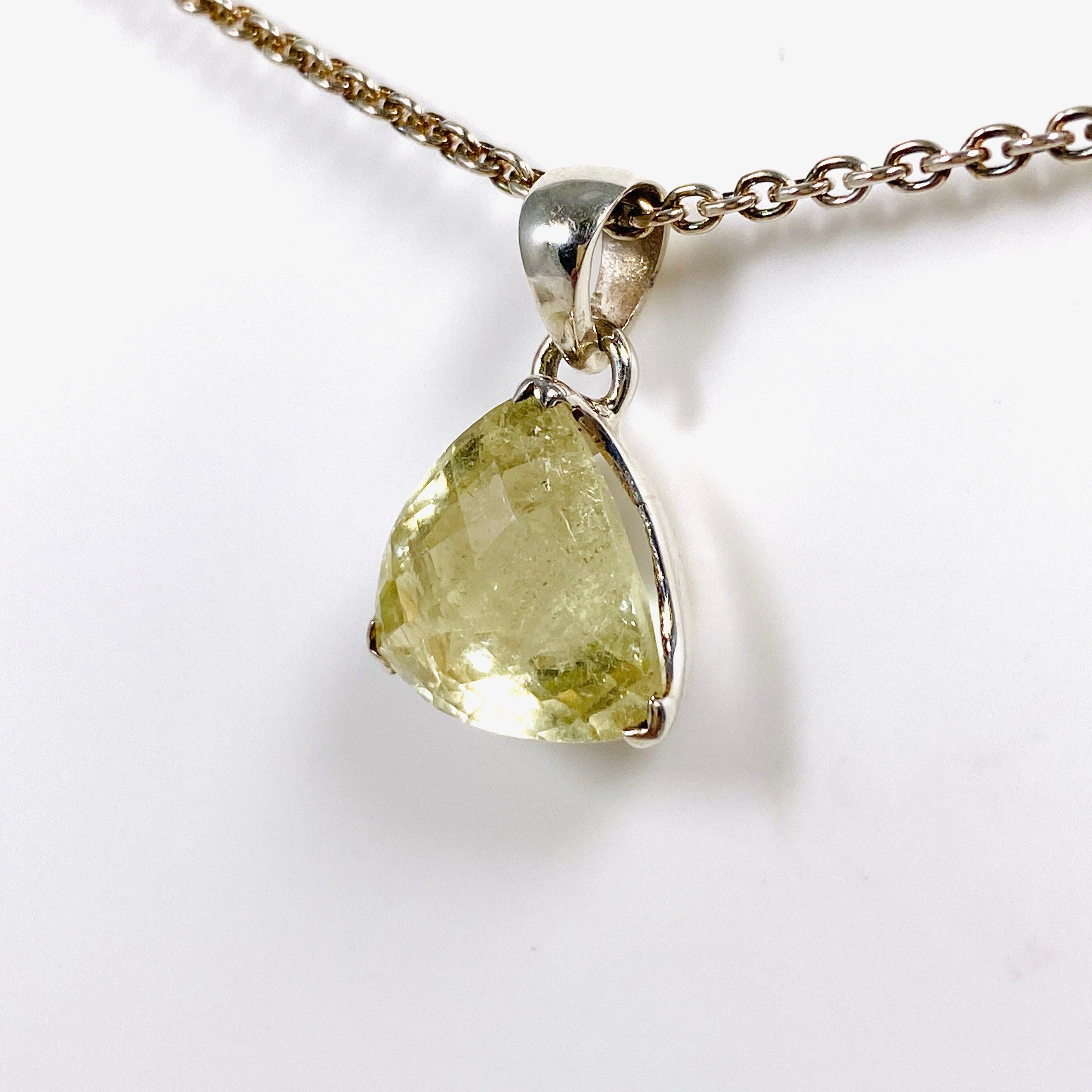 Natural Heliodor Beryl Faceted Trillion Checker Cut Pendant Necklace - PPGJ539 | Elegant Gemstone Jewelry for Women, Perfect for Weddings, Parties & Special Occasions