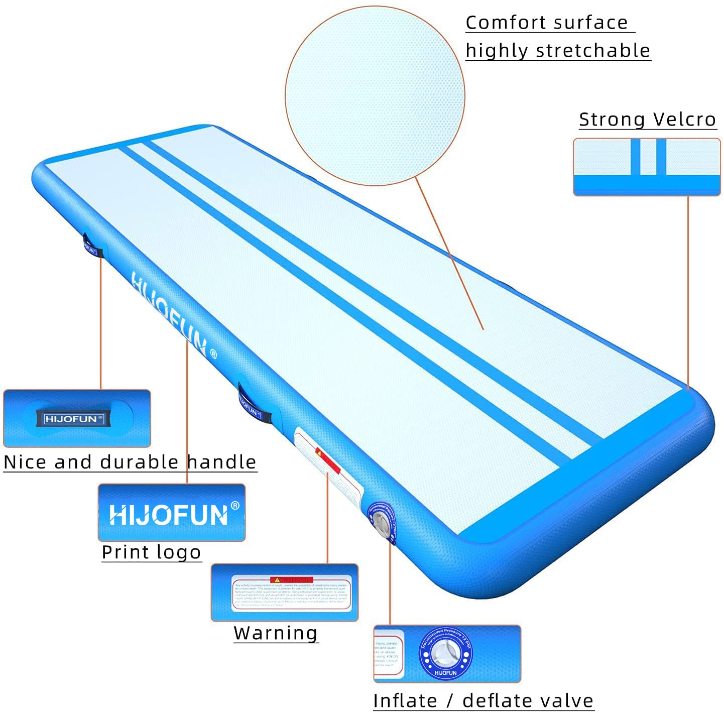 Premium Inflatable Air Tumbling Mat for Gymnastics - 6.6ft to 26ft Length, 4/8 Inches Thick, 3.3ft/6.6ft Wide - Home Training, Kids Yoga & Fitness Mat with Pump - Perfect for Indoor/Outdoor Gymnastics, Tumbling Practice & Exercise