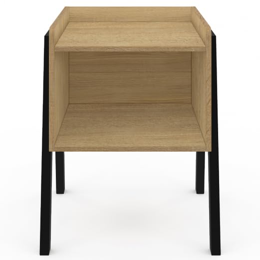 IDMarket - Set of 2 DALAT Nightstands with Wood Shelf & Black Metal Legs, Industrial Design - Perfect for Bedroom, Living Room or Office Furniture
