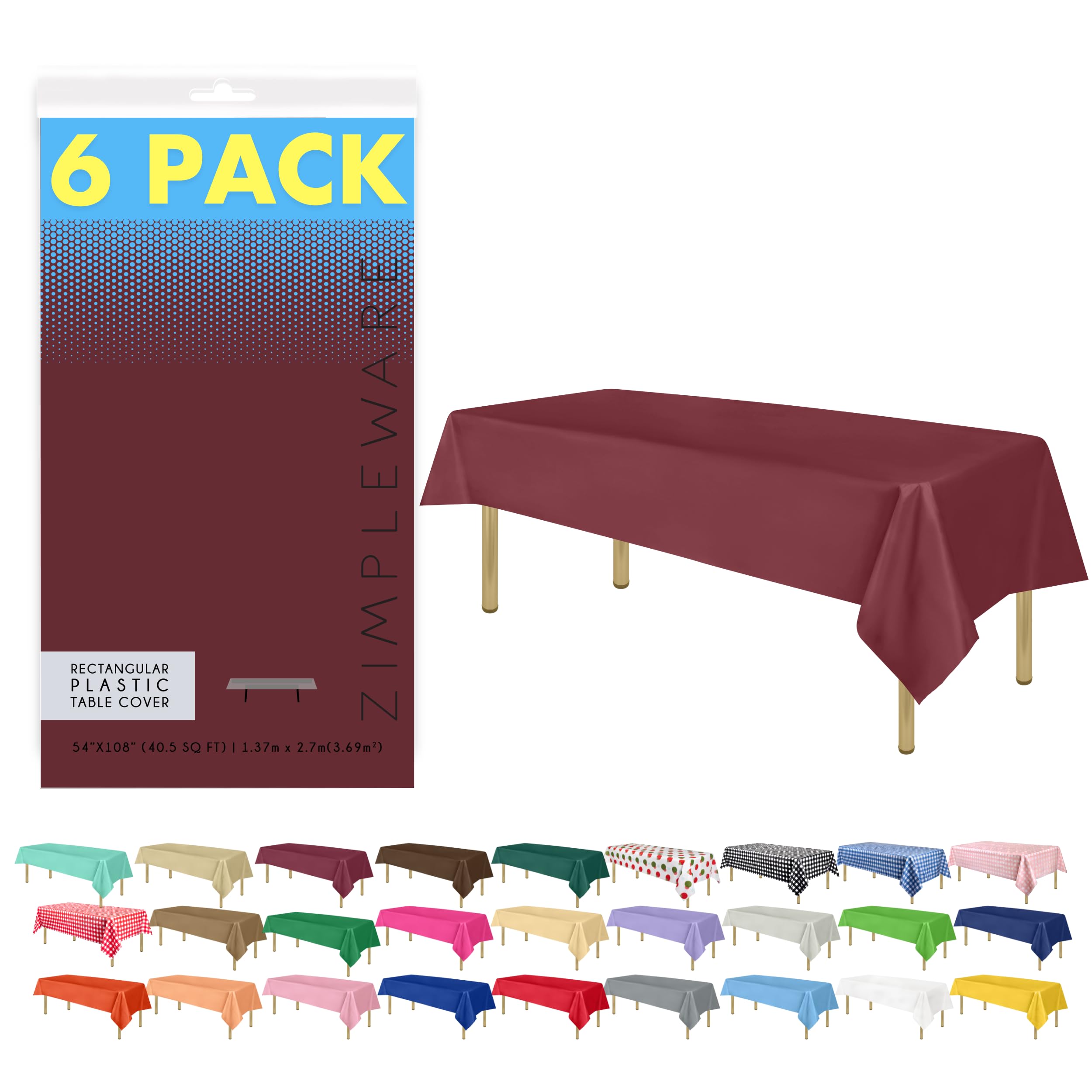 Premium Burgundy Disposable Plastic Tablecloth (6-Pack) - 54