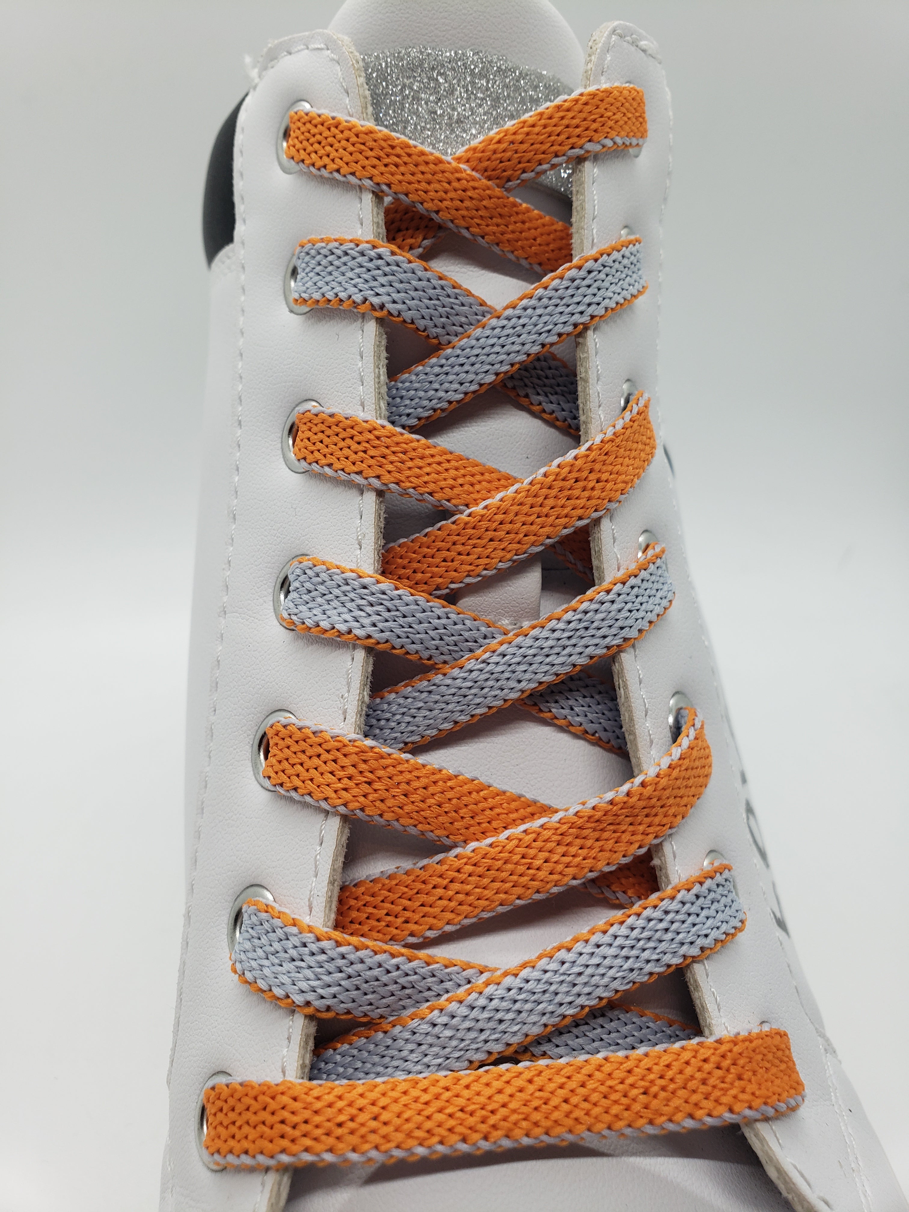 Two-Sided Orange and Grey Shoelaces - Durable & Stylish for Sneakers, Running Shoes & Casual Wear