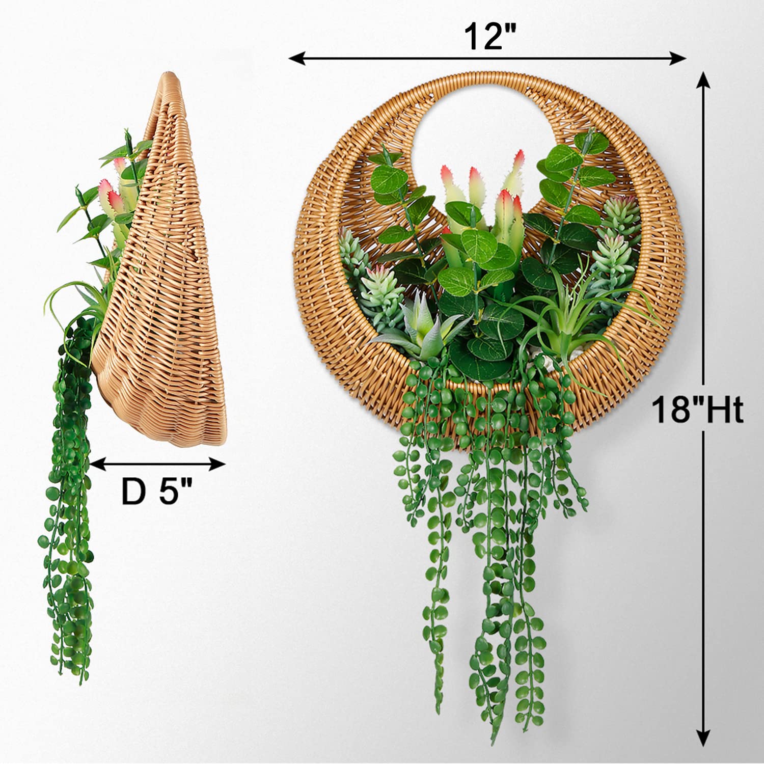 Artificial Succulent Hanging Plant in Woven Basket - Boho Wall Decor & Door Wreath - Fake Hanging Plants for Living Room, Bedroom, Bathroom, Home & Office - Perfect for Bohemian Home Decor, Wedding Backdrops, and Cozy Indoor Spaces