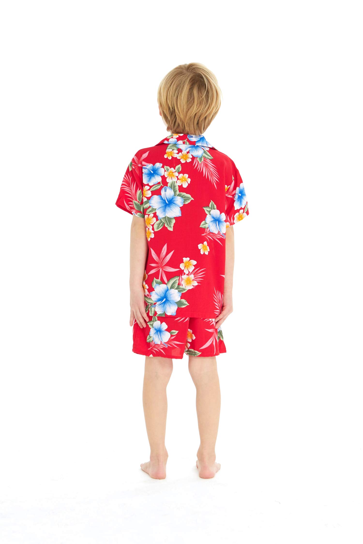 Hawaiian Luau Matching Mother and Son Kimono Shirt Set - Hibiscus Red Floral Print for Beach Party, Family Vacation, and Summer Outfits