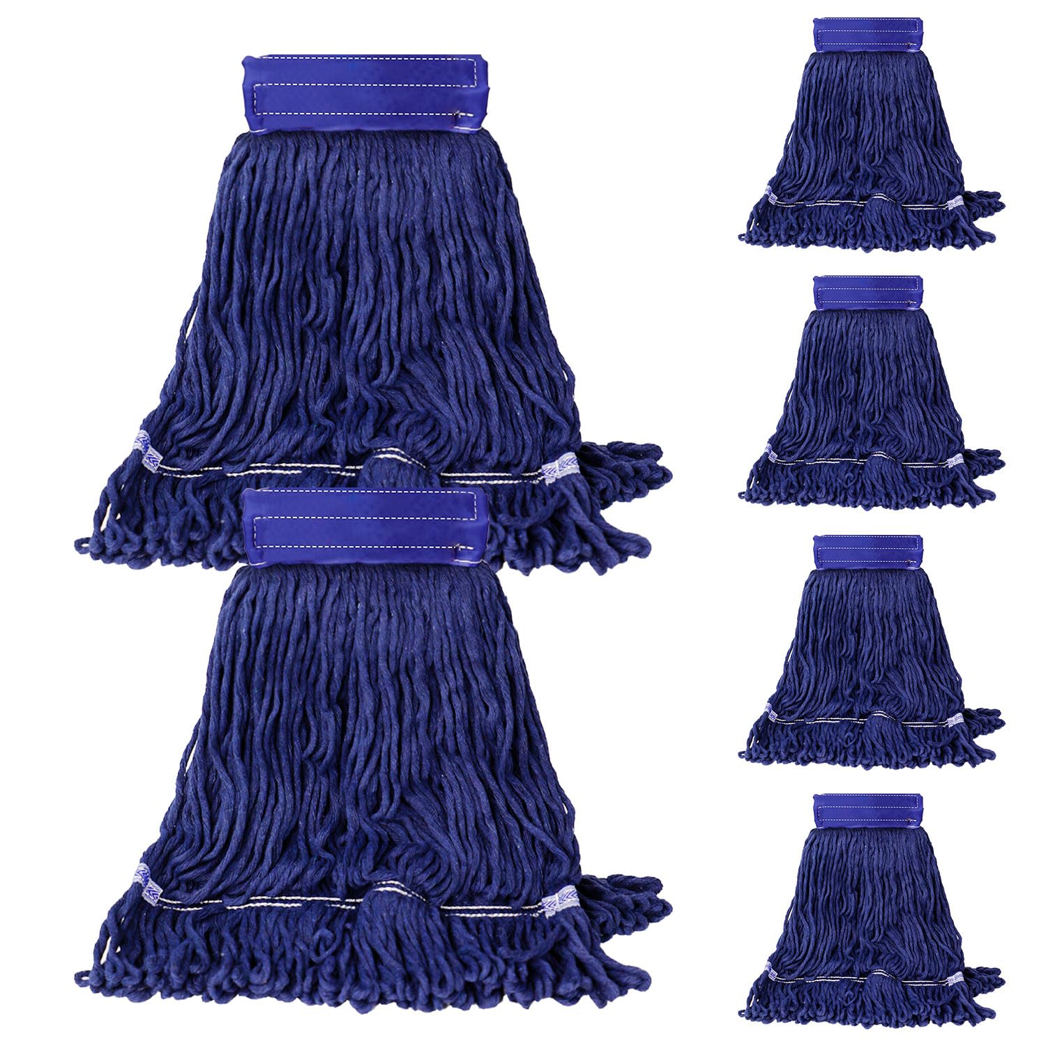 6 Pack Heavy Duty Mop Head Replacement - Industrial Cotton Looped String Mop Refills for Floor Cleaning | Wet & Dry Use | Home, Commercial & Industrial Cleaning (Blue) | Perfect for Kitchen, Bathroom, Warehouse & Office Floors