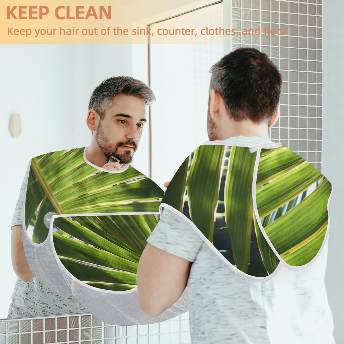 Men's Summer Palm Leaves Beard Shaving Bib - Waterproof Makeup & Hair Dye Apron for Barbers, Women's Haircut Cape, Sink Hair Catcher - Perfect for Beard Trimming, Salon Styling & Home Grooming