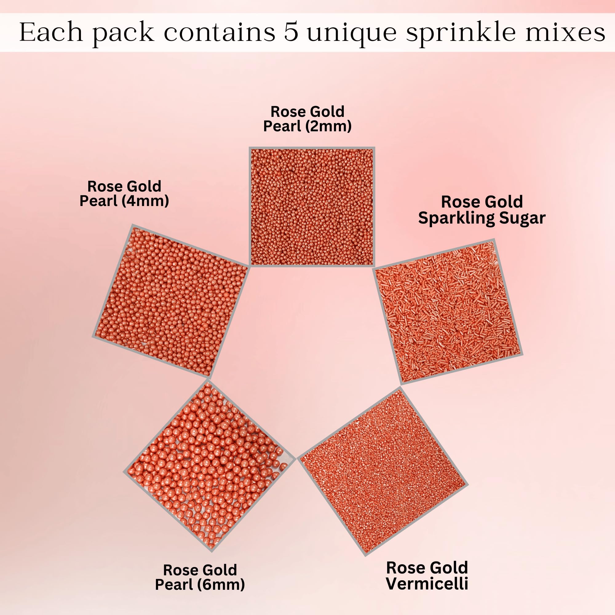 Premium Rose Gold Sprinkles Mix for Cake & Cupcake Decorating - 3.5 Oz | Edible Dragees, Jimmies & Sparkling Sugar | Perfect for Birthday Parties, Wedding Receptions & Dessert Toppings | Baking Essentials for Professional & Home Bakers