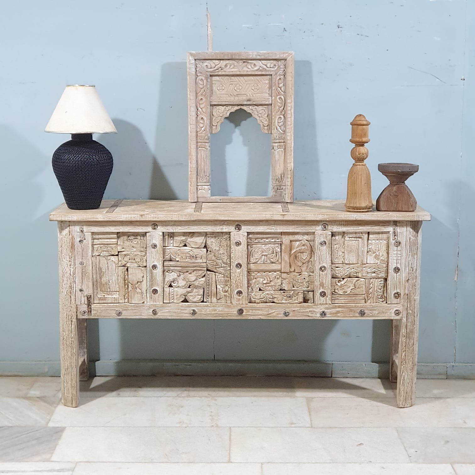 Handmade Solid Hardwood Carved Console Table - 59
