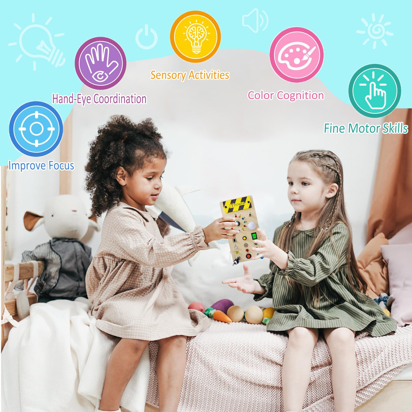 Montessori Busy Board - Wooden Sensory Toys for Toddlers 1-4 Years Old, Educational Learning Toy for 6-18 Month Babies - Perfect Gift for Boys & Girls | Develop Fine Motor Skills at Home & Travel
