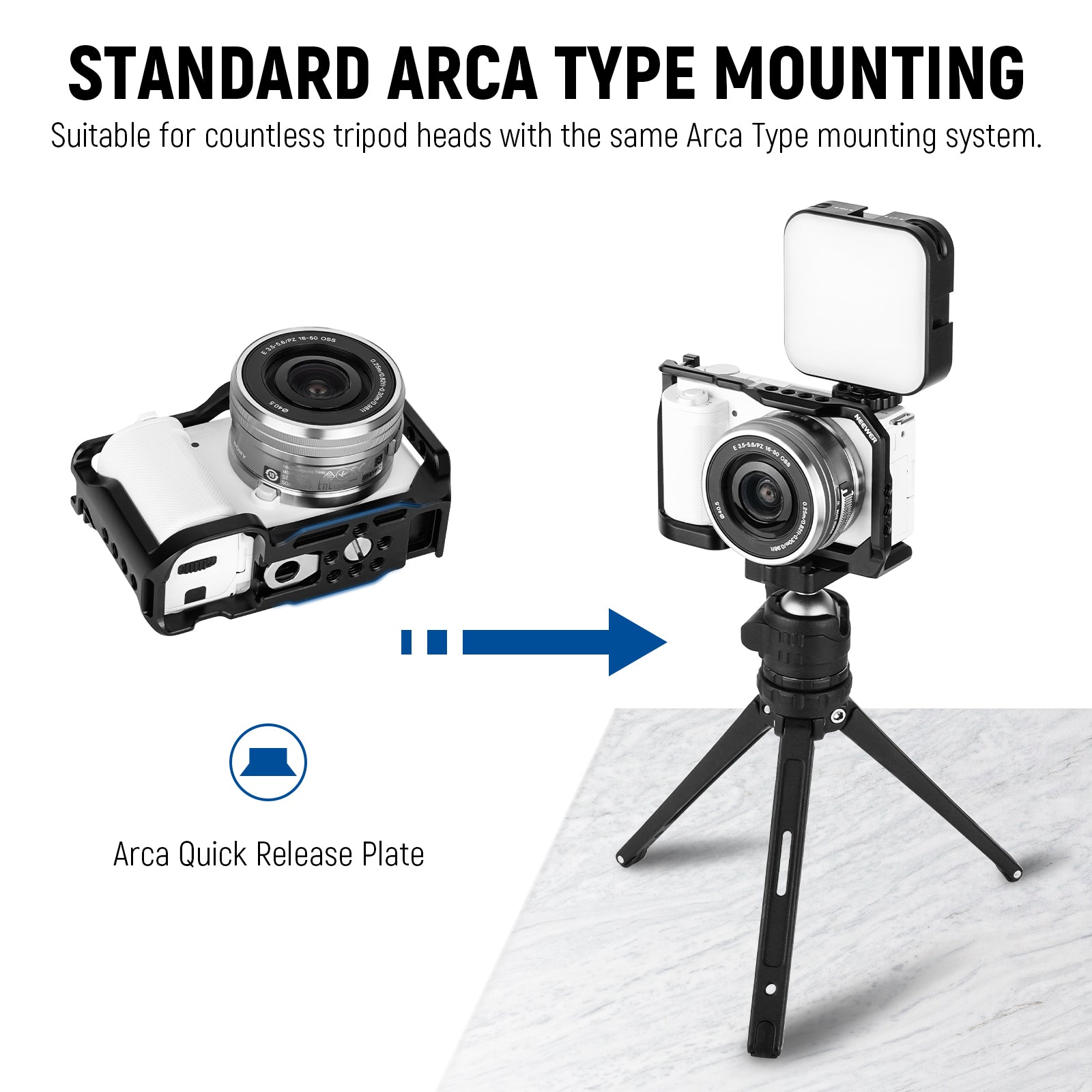 NEEWER CA003 Camera Cage for Sony ZV-E10 - Durable Aluminum Alloy DSLR Rig with Cold Shoe Mount & 1/4