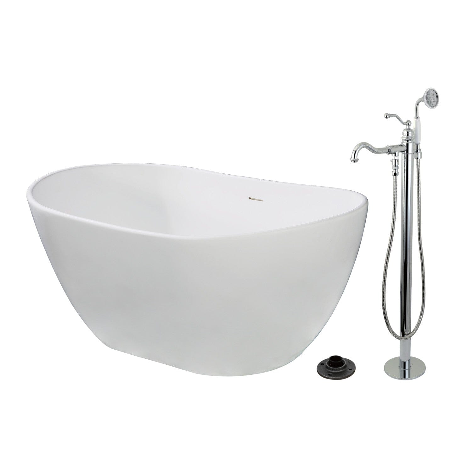 Arcticstone 57 Inch Freestanding Oval Bathtub with Faucet Combo - Solid Surface Double Slipper Soaking Tub for Luxury Bathroom Relaxation | Perfect for Master Suites & Spa Retreats